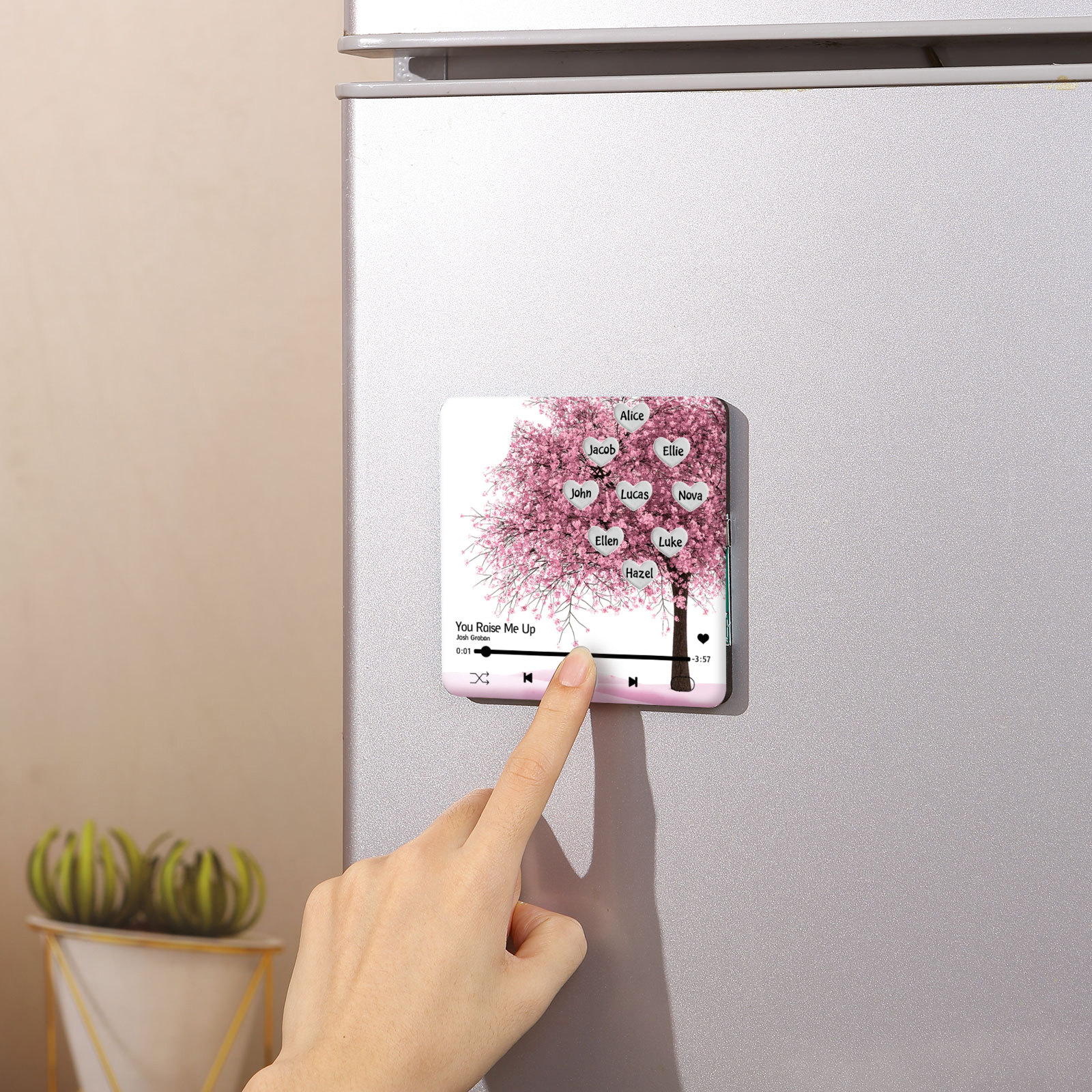 Aimant De Frigo Personnalisés avec 9 Prénoms Patch Magnétique Musical Personnalisé en arbre rose | Jessemade