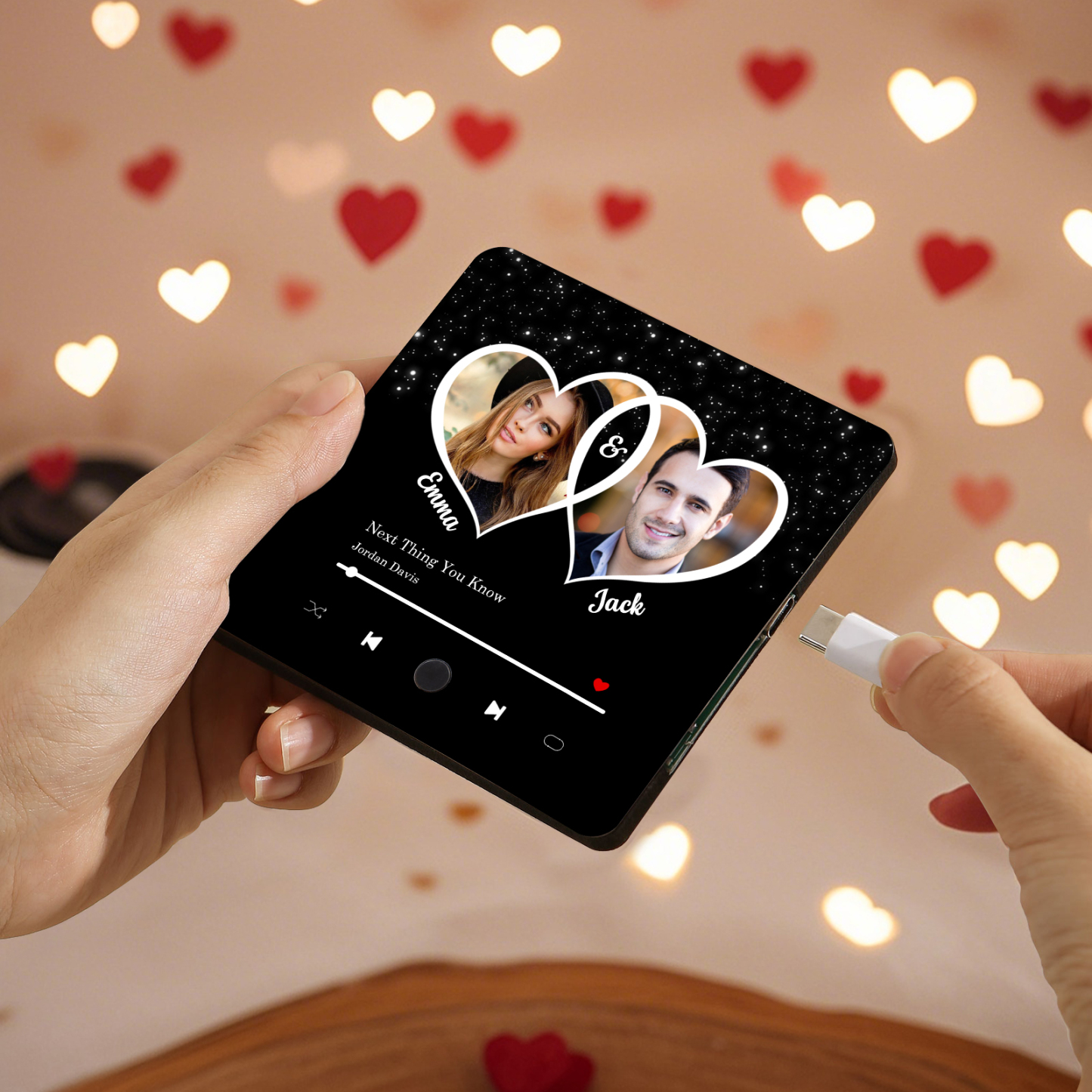 Aimant De Réfrigérateur de Musique Personnalisé avec 2 Prénoms et 2 Photos Aimant De Frigo Coeur en Noir pour Couple | Jessemade