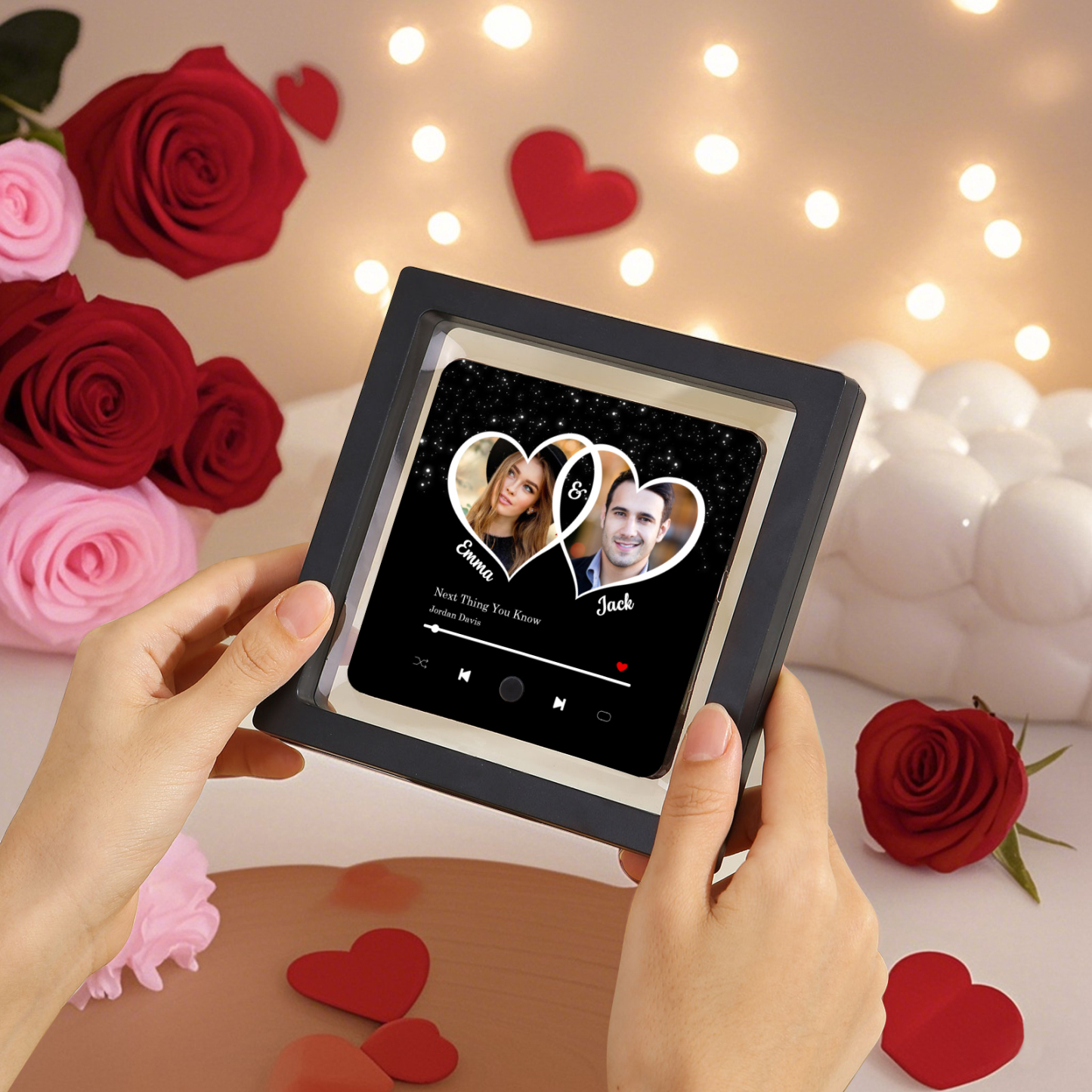 Aimant De Réfrigérateur de Musique Personnalisé avec 2 Prénoms et 2 Photos Aimant De Frigo Coeur en Noir pour Couple | Jessemade