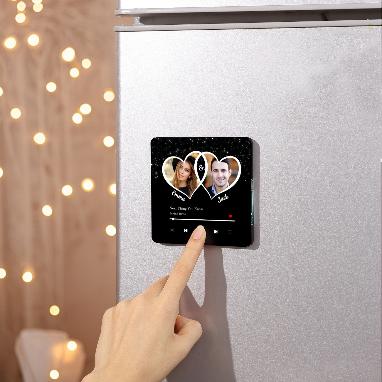 Aimant De Réfrigérateur de Musique Personnalisé avec 2 Prénoms et 2 Photos Aimant De Frigo Coeur en Noir pour Couple | Jessemade