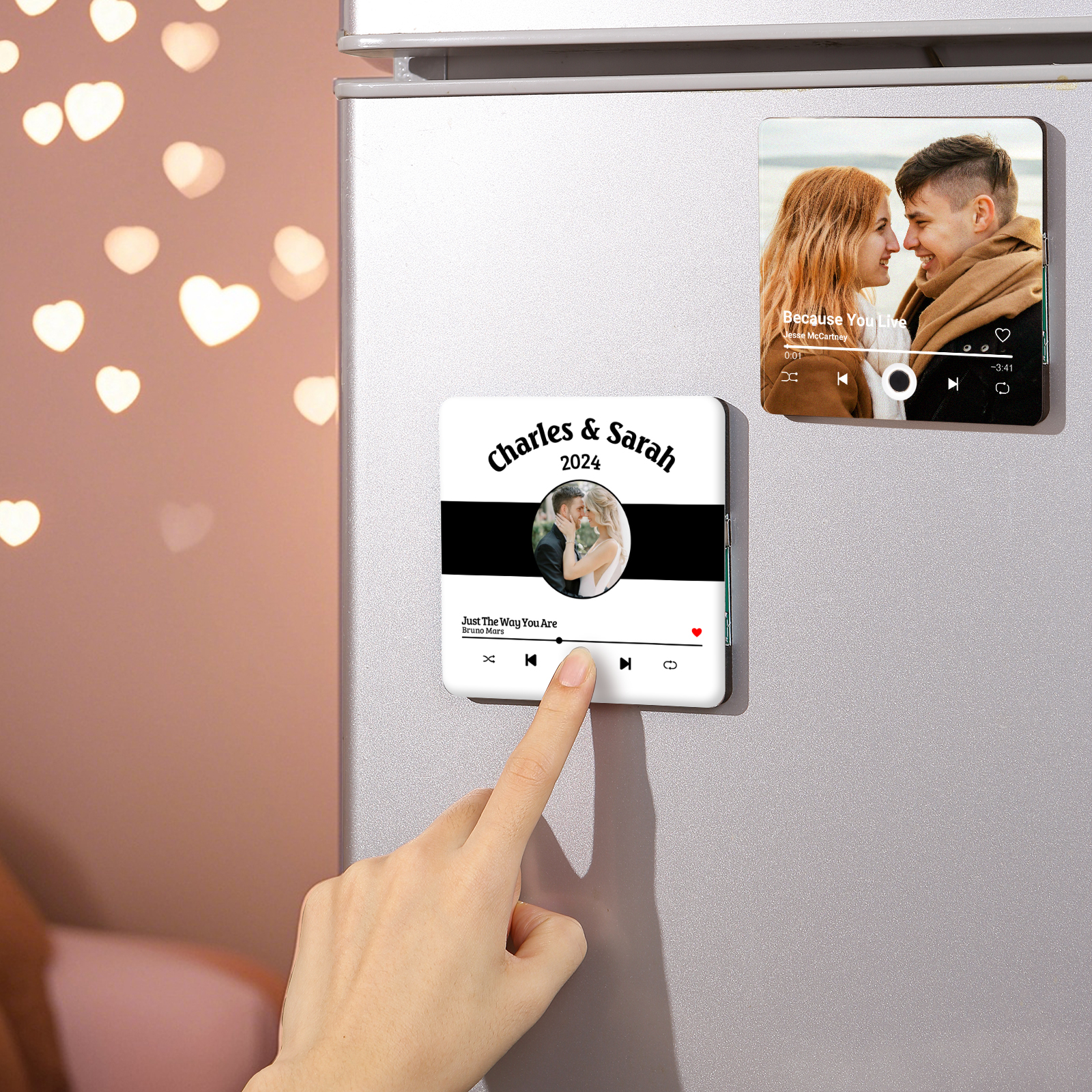Aimant De Réfrigérateur de Musique Personnalisé 2 Prénoms et 1 Photo et Année Aimant De Frigo en blanc pour Couple | Jessemade