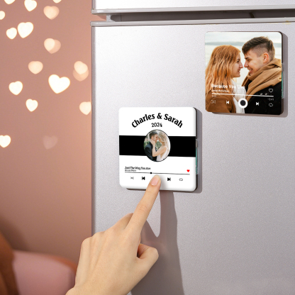 Aimant De Réfrigérateur de Musique Personnalisé 2 Prénoms et 1 Photo et Année Aimant De Frigo en blanc pour Couple | Jessemade