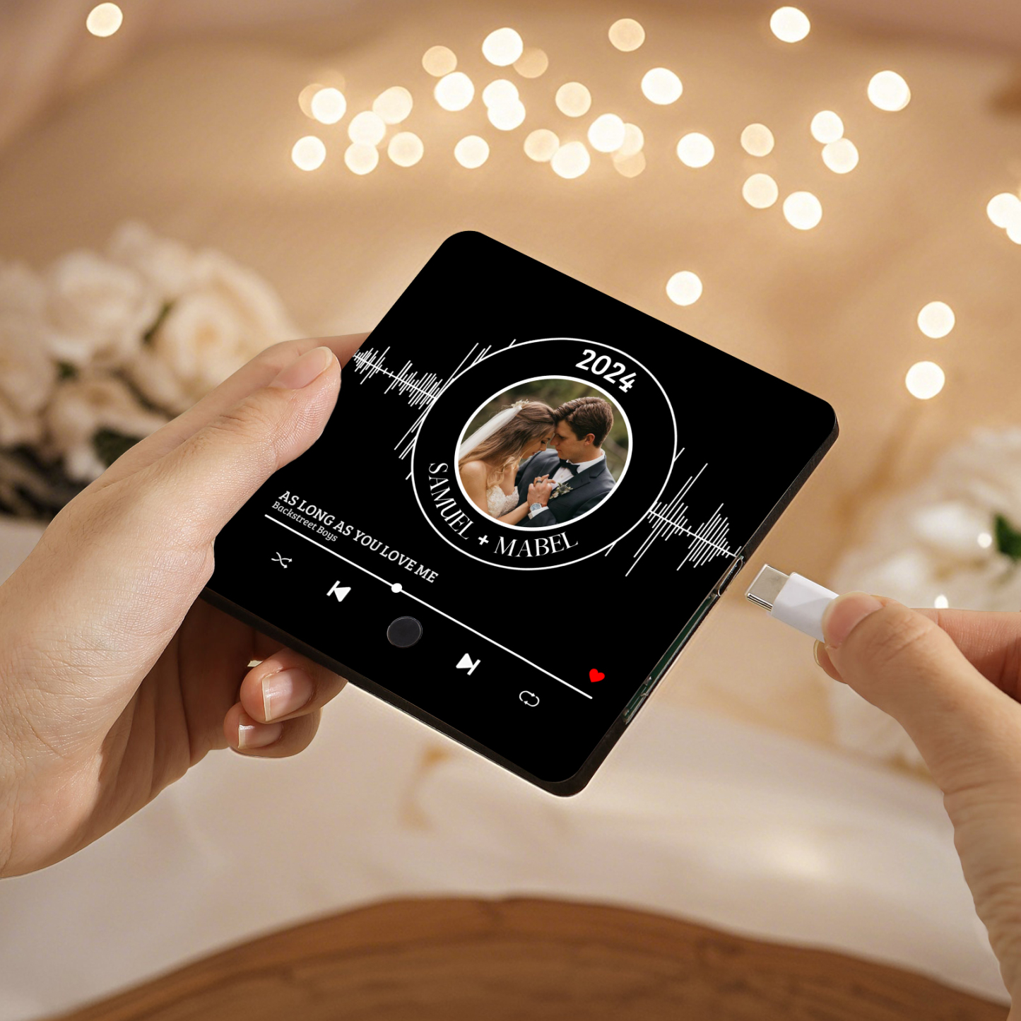 Aimant De Réfrigérateur de Musique Personnalisé avec 1 Photo et 2 Prénoms Aimant De Frigo en noir pour Couple | Jessemade