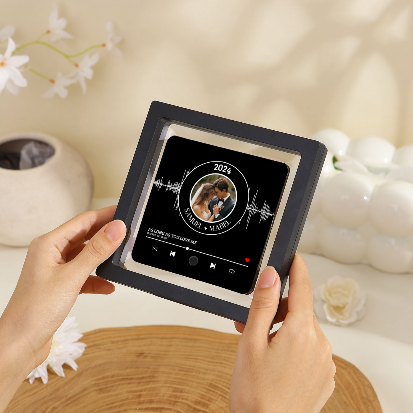 Aimant De Réfrigérateur de Musique Personnalisé avec 1 Photo et 2 Prénoms Aimant De Frigo en noir pour Couple | Jessemade