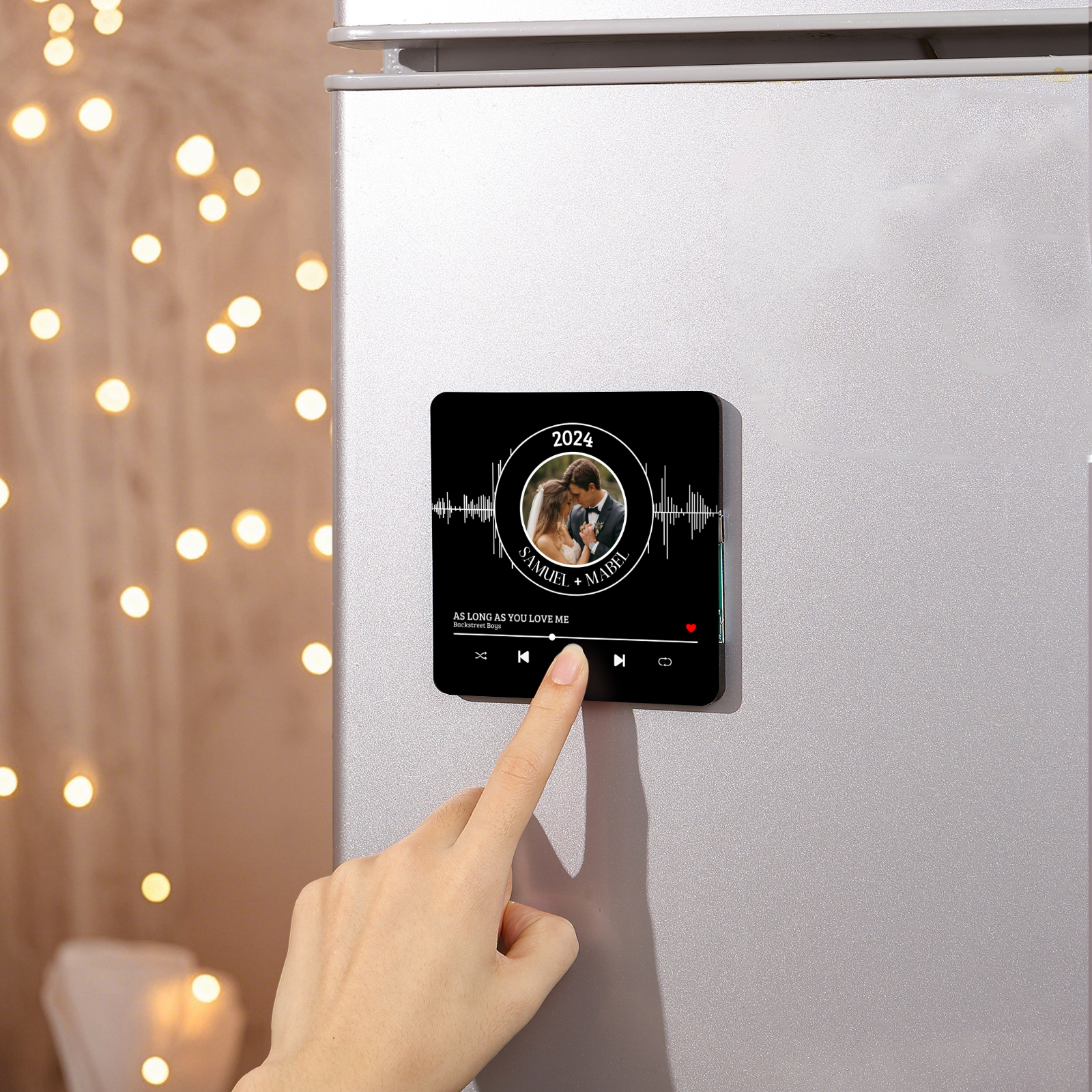 Aimant De Réfrigérateur de Musique Personnalisé avec 1 Photo et 2 Prénoms Aimant De Frigo en noir pour Couple | Jessemade