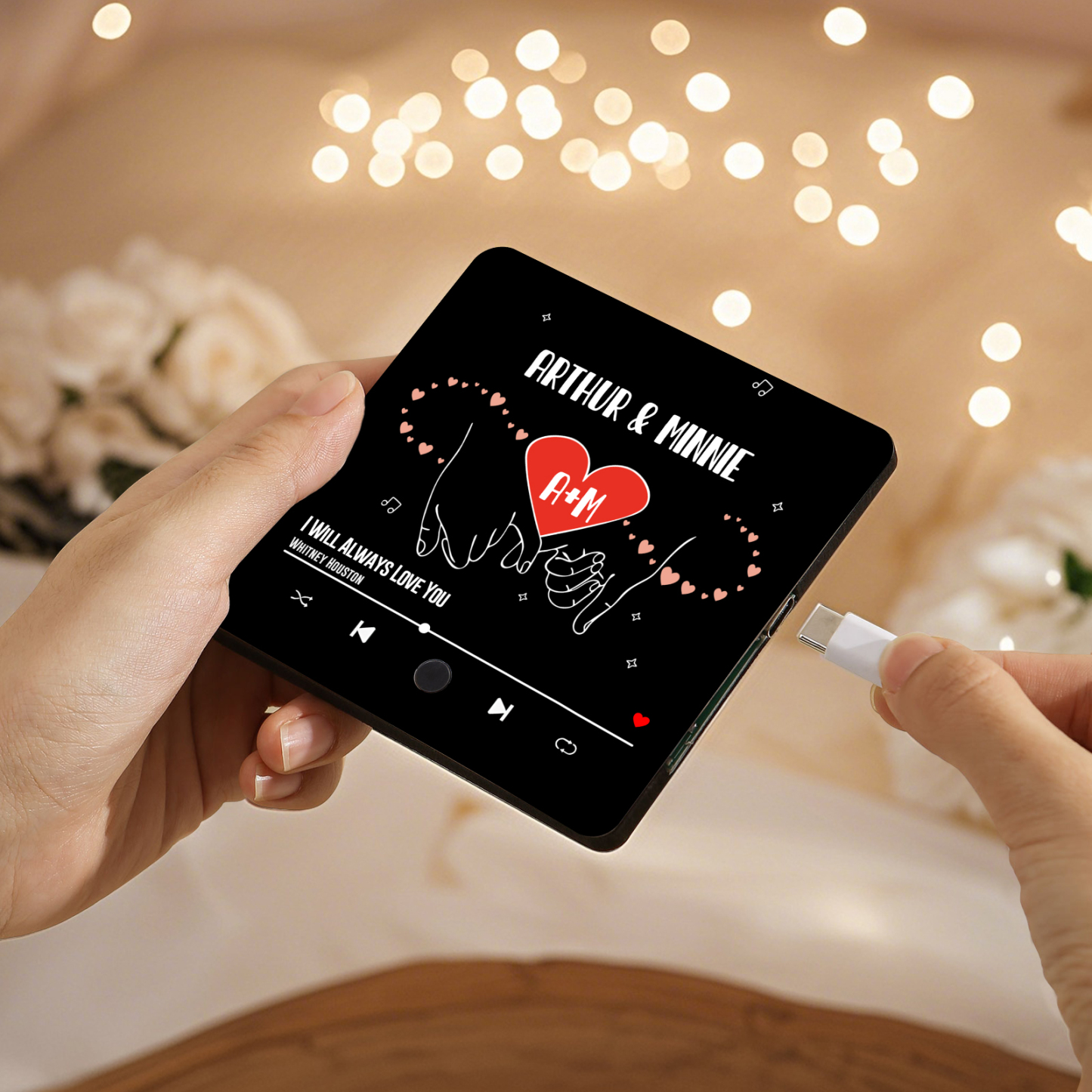 Aimant De Réfrigérateur de Musique 2 Prénoms et 2 Lettres Personnalisé Aimant De Frigo coeur en noir pour Couple | Jessemade