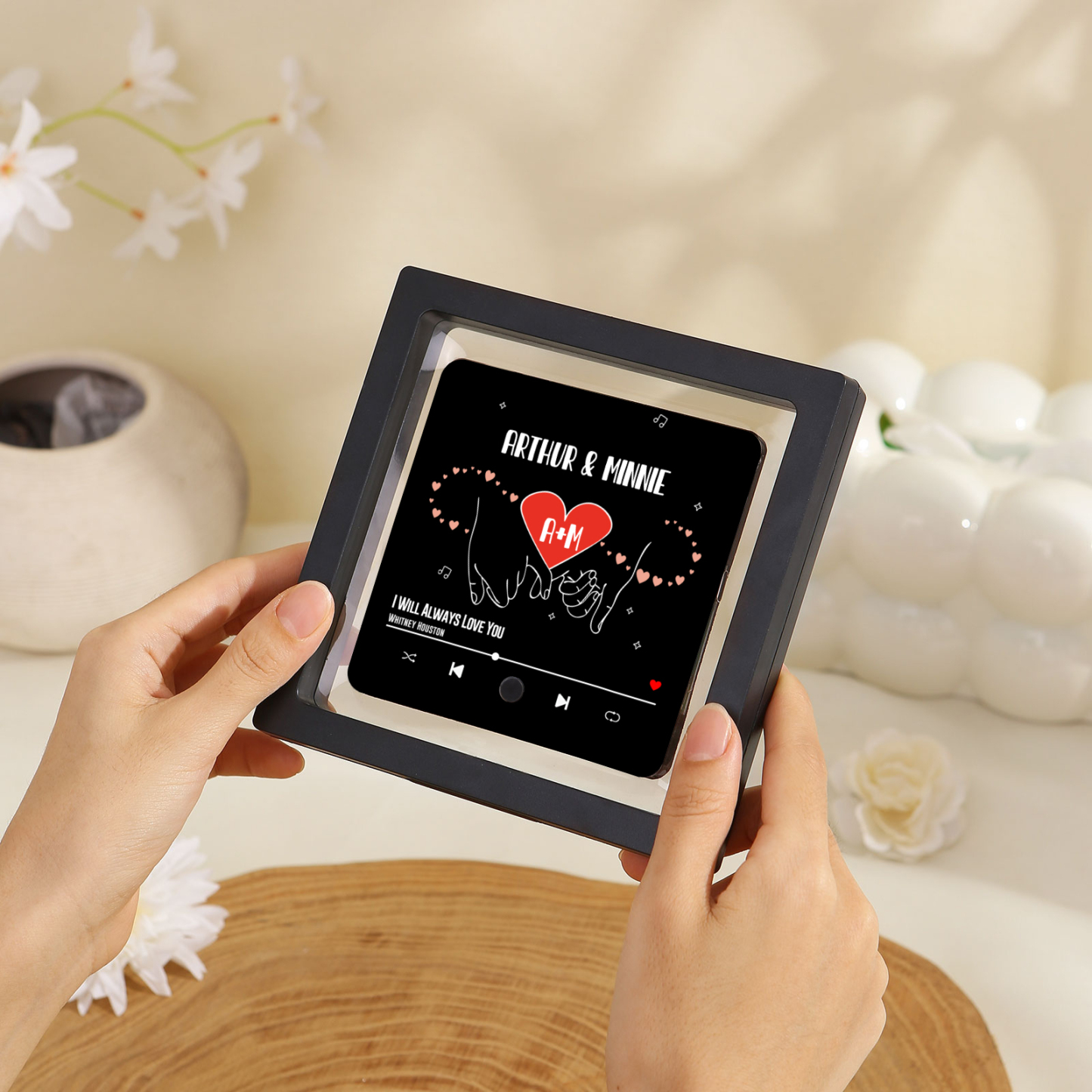 Aimant De Réfrigérateur de Musique 2 Prénoms et 2 Lettres Personnalisé Aimant De Frigo coeur en noir pour Couple | Jessemade