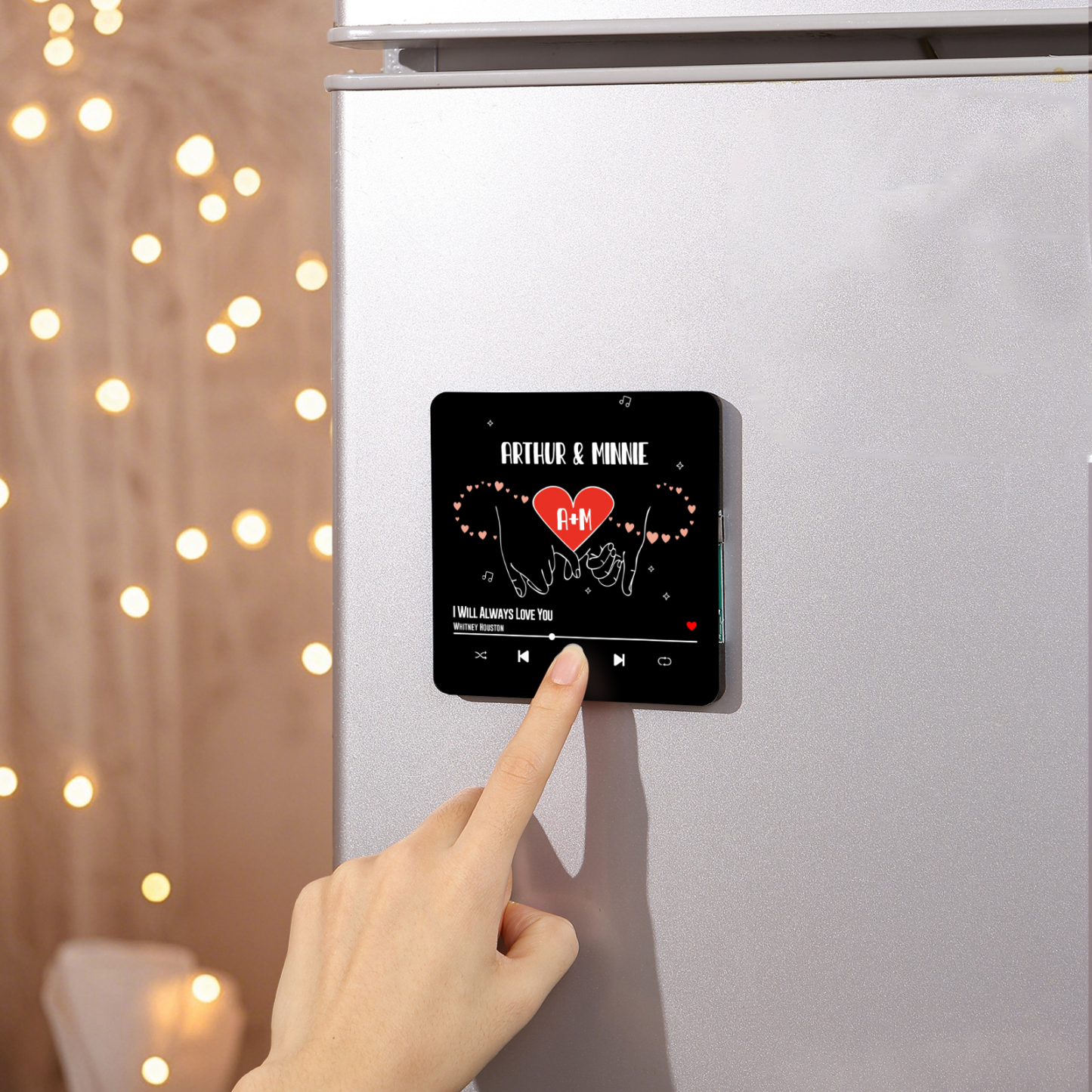 Aimant De Réfrigérateur de Musique 2 Prénoms et 2 Lettres Personnalisé Aimant De Frigo coeur en noir pour Couple | Jessemade