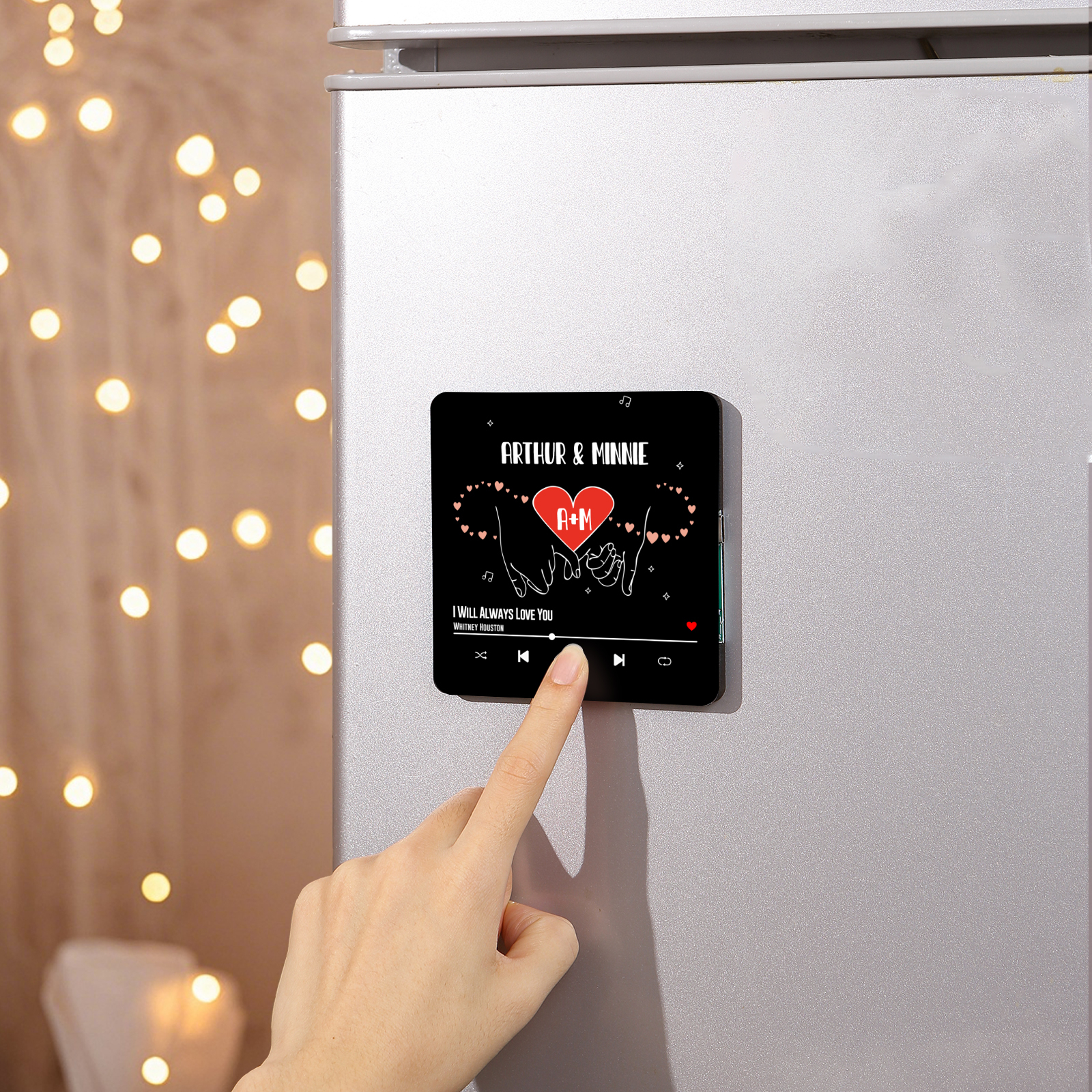 Aimant De Réfrigérateur de Musique 2 Prénoms et 2 Lettres Personnalisé Aimant De Frigo coeur en noir pour Couple | Jessemade