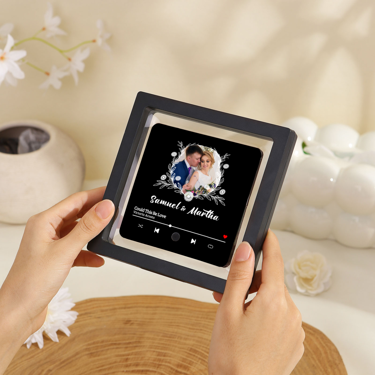 Aimant De Réfrigérateur de Musique 1 Photo et 2 Prénoms Personnalisé Aimant De Frigo en noir pour Couple | Jessemade