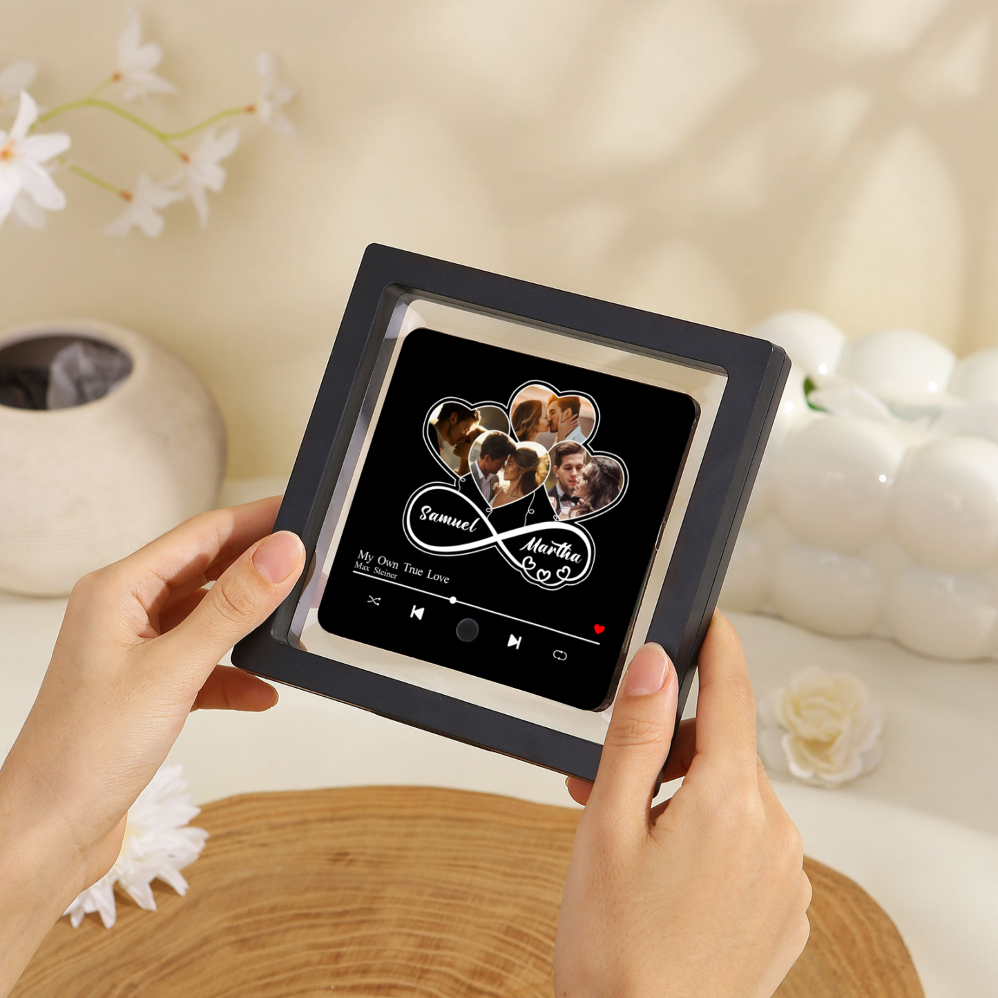 Aimant De Réfrigérateur de Musique Personnalisé 4 Photos et 2 Prénoms Aimant De Frigo coeur en noir pour Couple | Jessemade