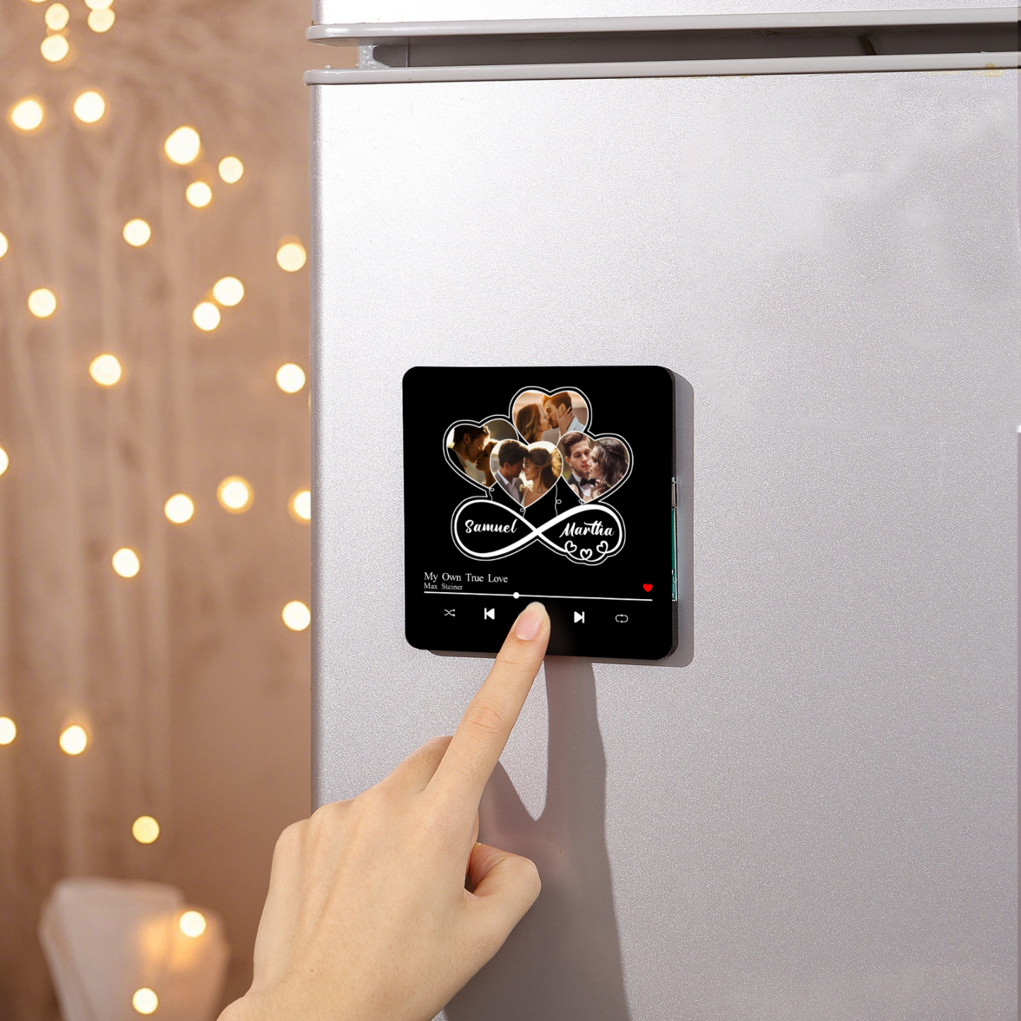 Aimant De Réfrigérateur de Musique Personnalisé 4 Photos et 2 Prénoms Aimant De Frigo coeur en noir pour Couple | Jessemade