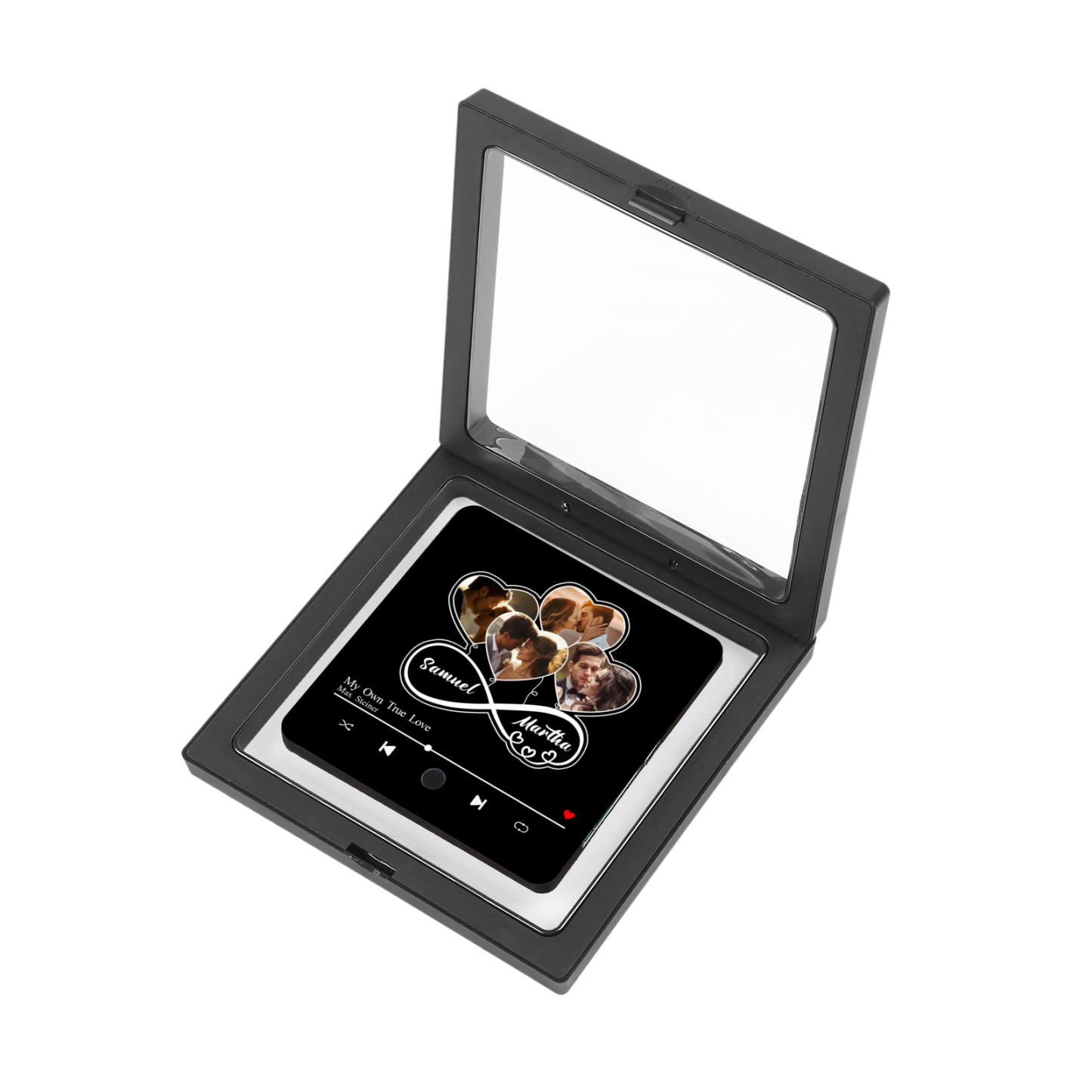 Aimant De Réfrigérateur de Musique Personnalisé 4 Photos et 2 Prénoms Aimant De Frigo coeur en noir pour Couple | Jessemade