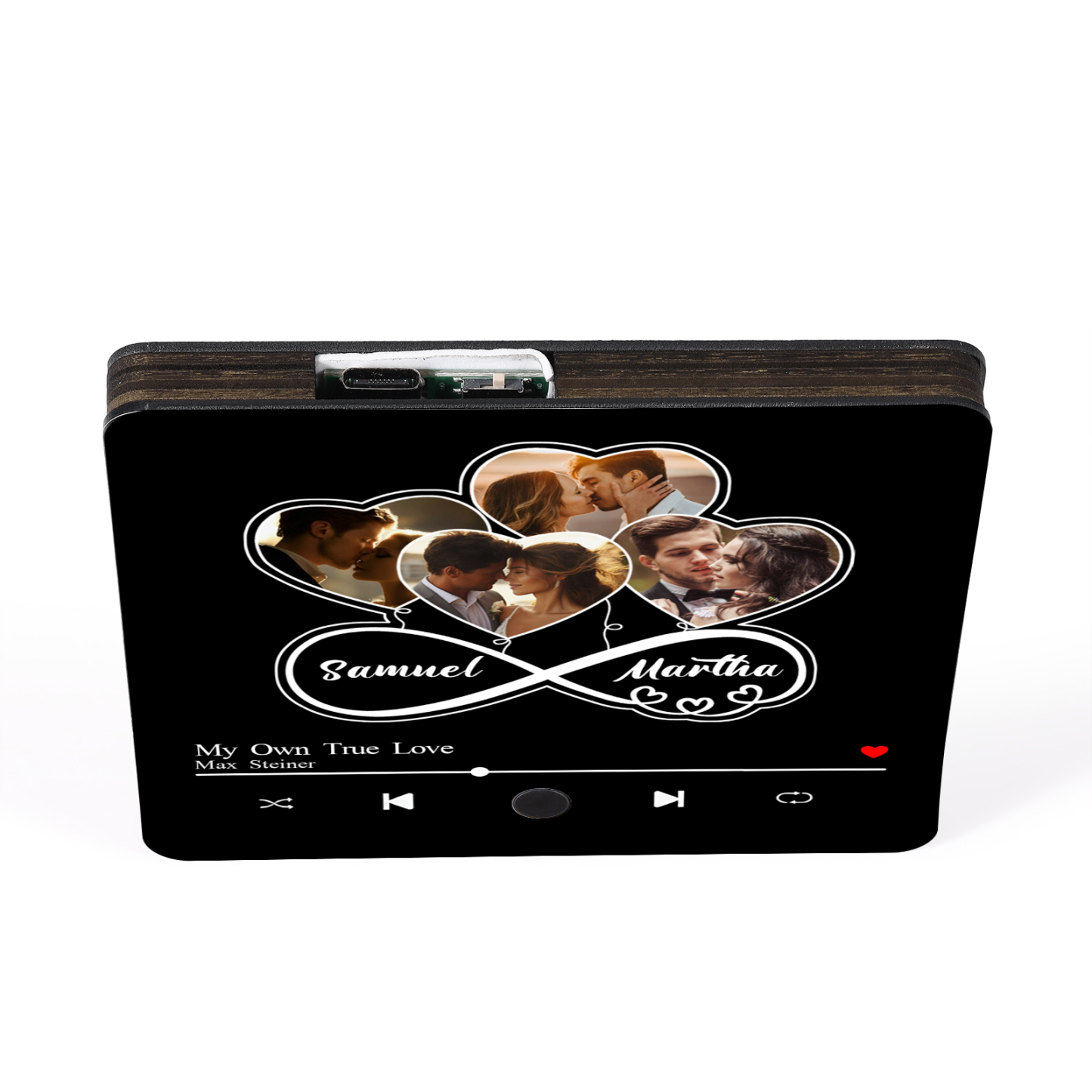 Aimant De Réfrigérateur de Musique Personnalisé 4 Photos et 2 Prénoms Aimant De Frigo coeur en noir pour Couple | Jessemade