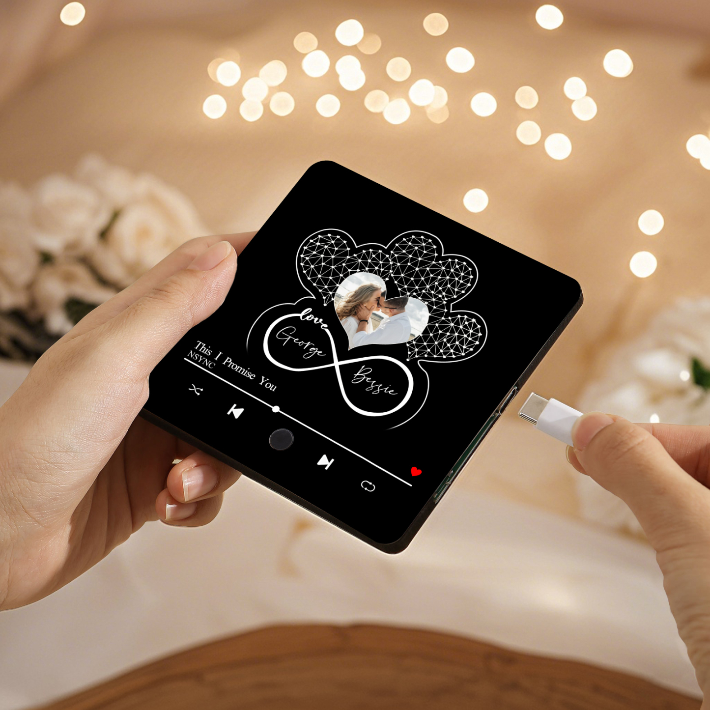 Aimant De Réfrigérateur de Musique Personnalisé  avec 1 Photo et 2 Prénoms Aimant De Frigo en noir pour Couple | Jessemade