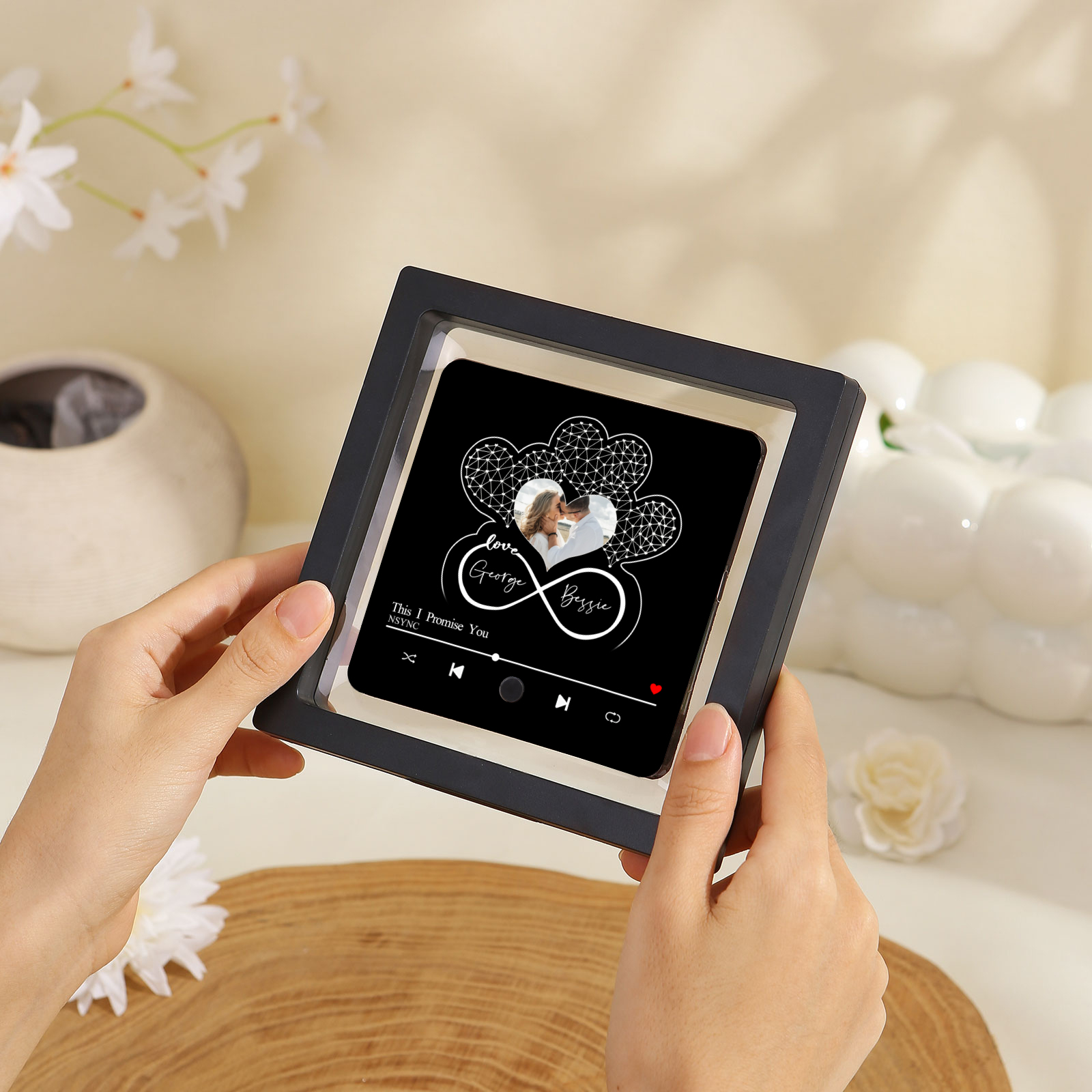 Aimant De Réfrigérateur de Musique Personnalisé  avec 1 Photo et 2 Prénoms Aimant De Frigo en noir pour Couple | Jessemade