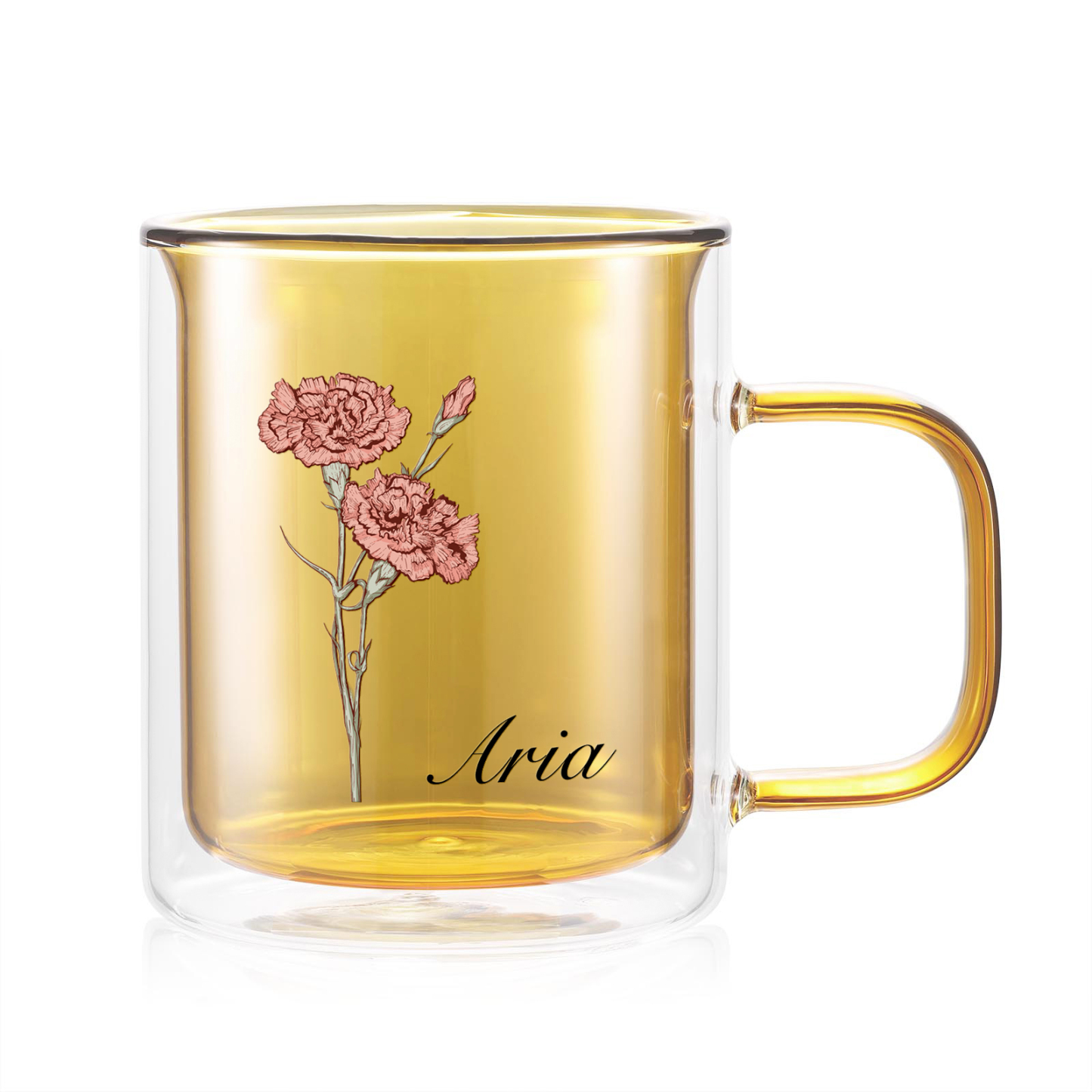 Mug en Verre Personnalisé avec Fleur et Prénom – Cadeau Unique et Élégant | Jessemade