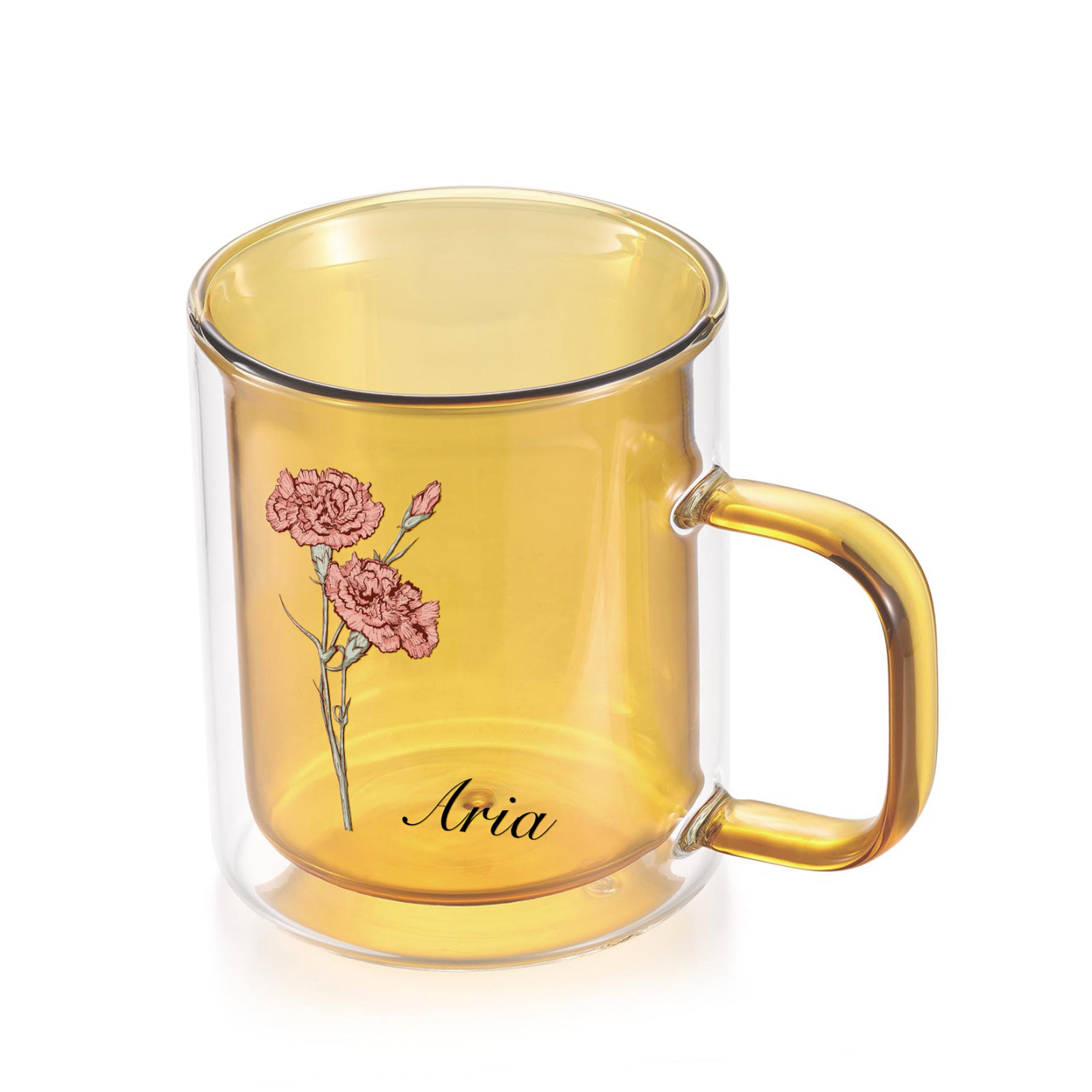 Mug en verre 1 Prénom Personnalisé avec Fleur de Naissance Cadeau pour Vos Amis/ Proches| Jessemade
