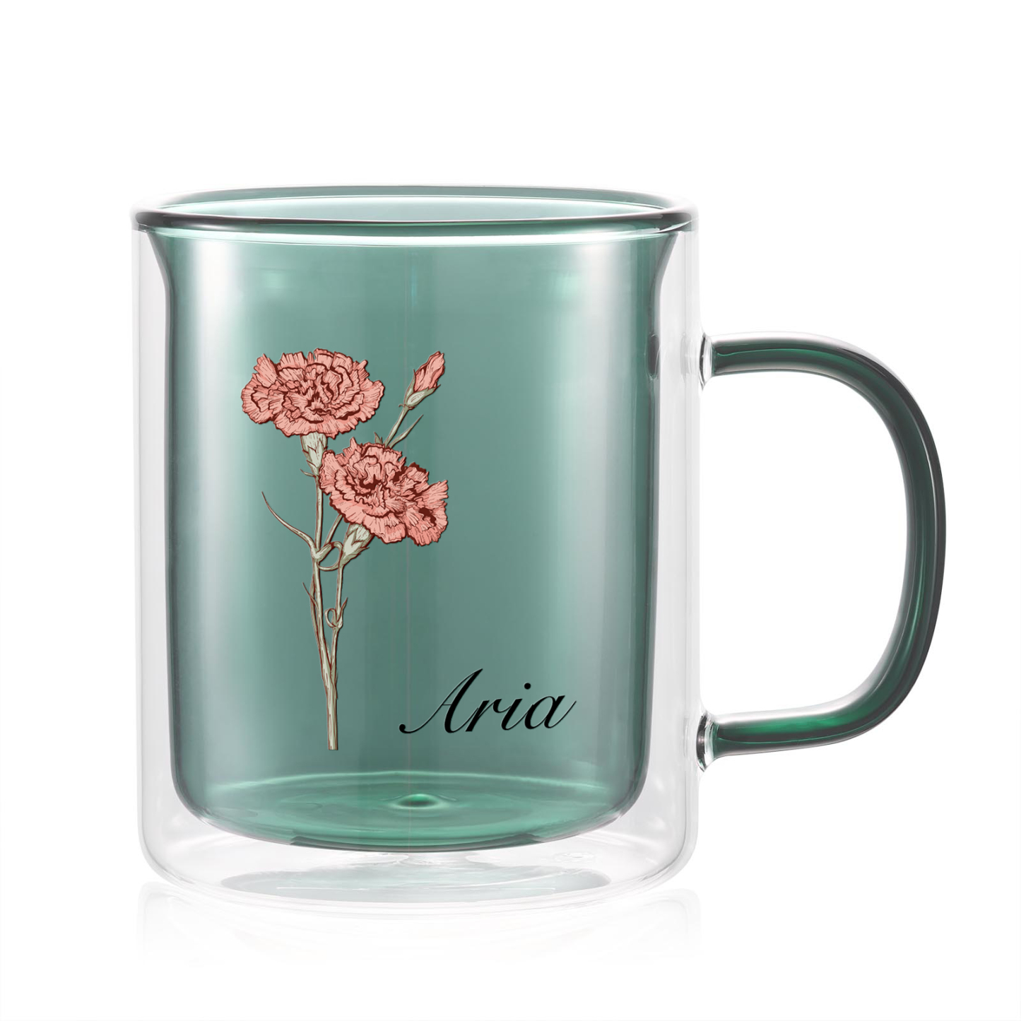 Mug en verre 1 Prénom Personnalisé avec Fleur de Naissance Cadeau pour Vos Amis/ Proches| Jessemade