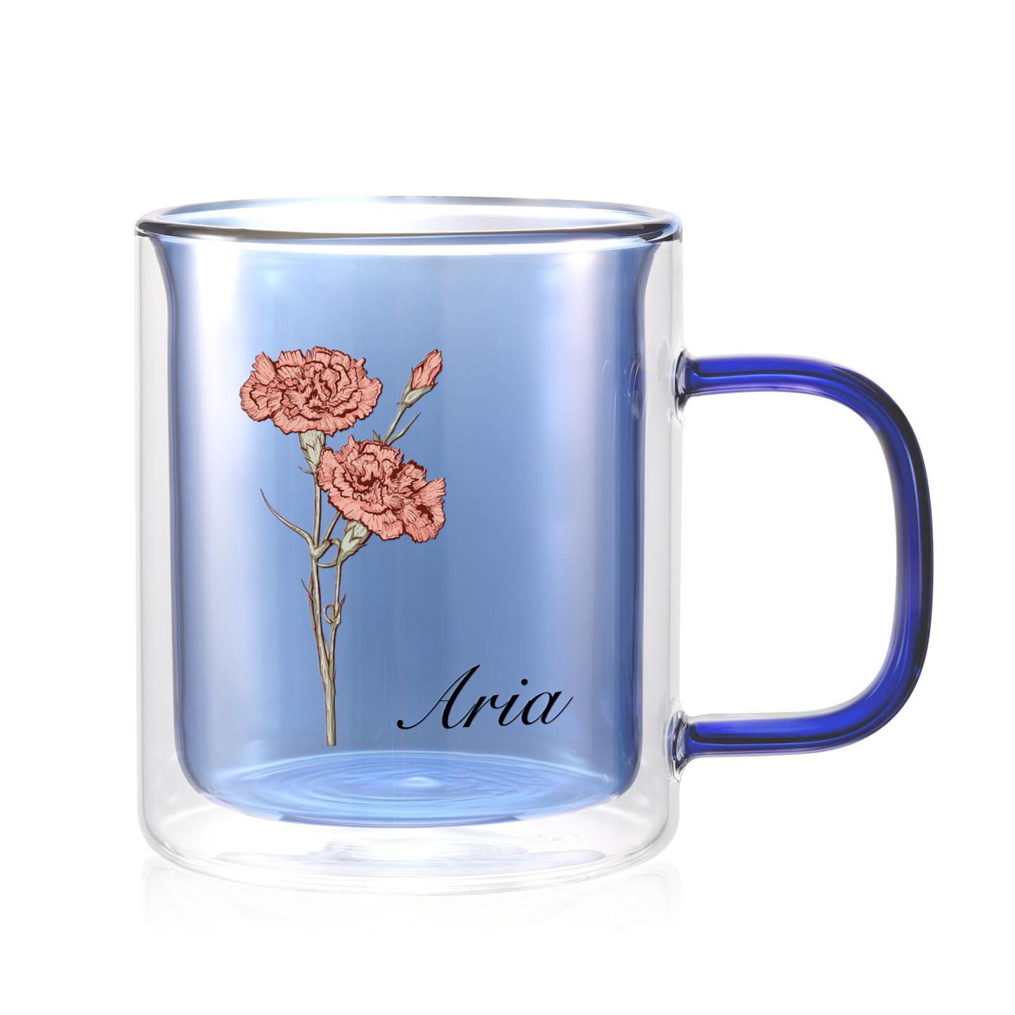 Mug en verre 1 Prénom Personnalisé avec Fleur de Naissance Cadeau pour Vos Amis/ Proches| Jessemade