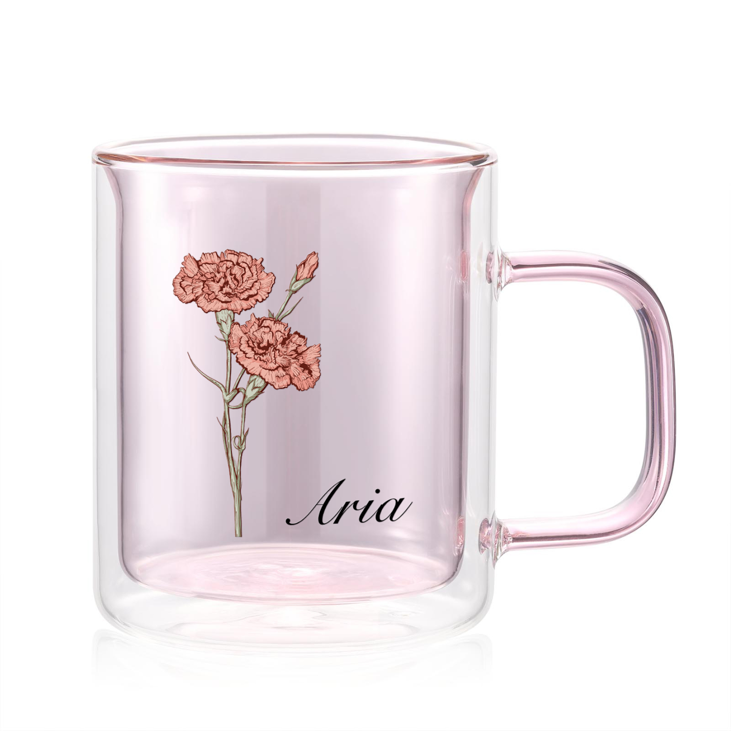 Mug en verre 1 Prénom Personnalisé avec Fleur de Naissance Cadeau pour Vos Amis/ Proches| Jessemade