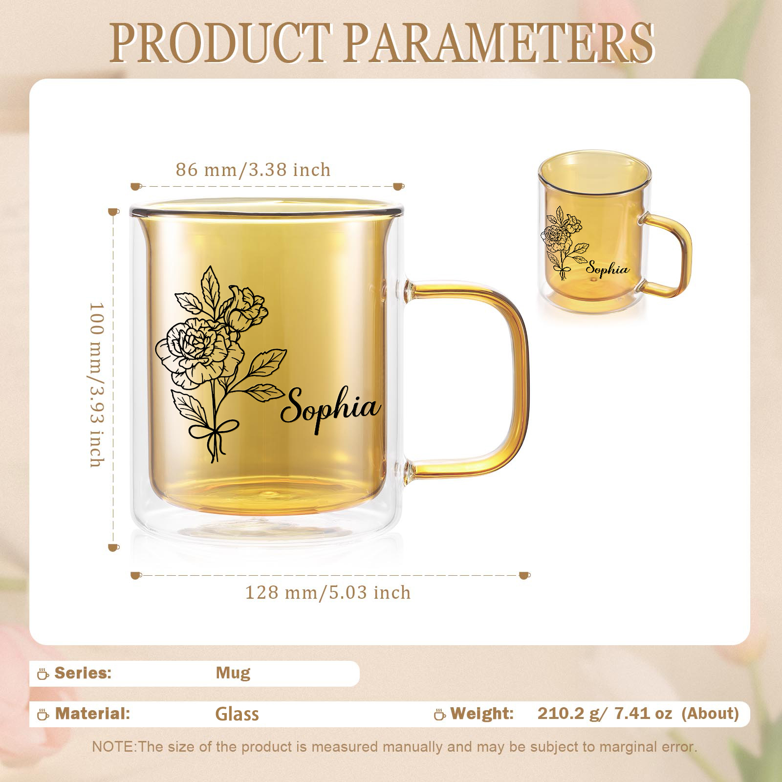 Mug en verre Personnalisé avec Prénom et Fleur de Naissance Cadeau pour Vos Amis/ Proches | Jessemade
