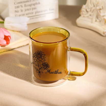 Mug en verre Personnalisé avec Prénom et Fleur de Naissance Cadeau pour Vos Amis/ Proches | Jessemade
