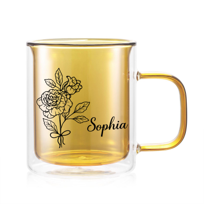Mug en verre Personnalisé avec Prénom et Fleur de Naissance Cadeau pour Vos Amis/ Proches | Jessemade