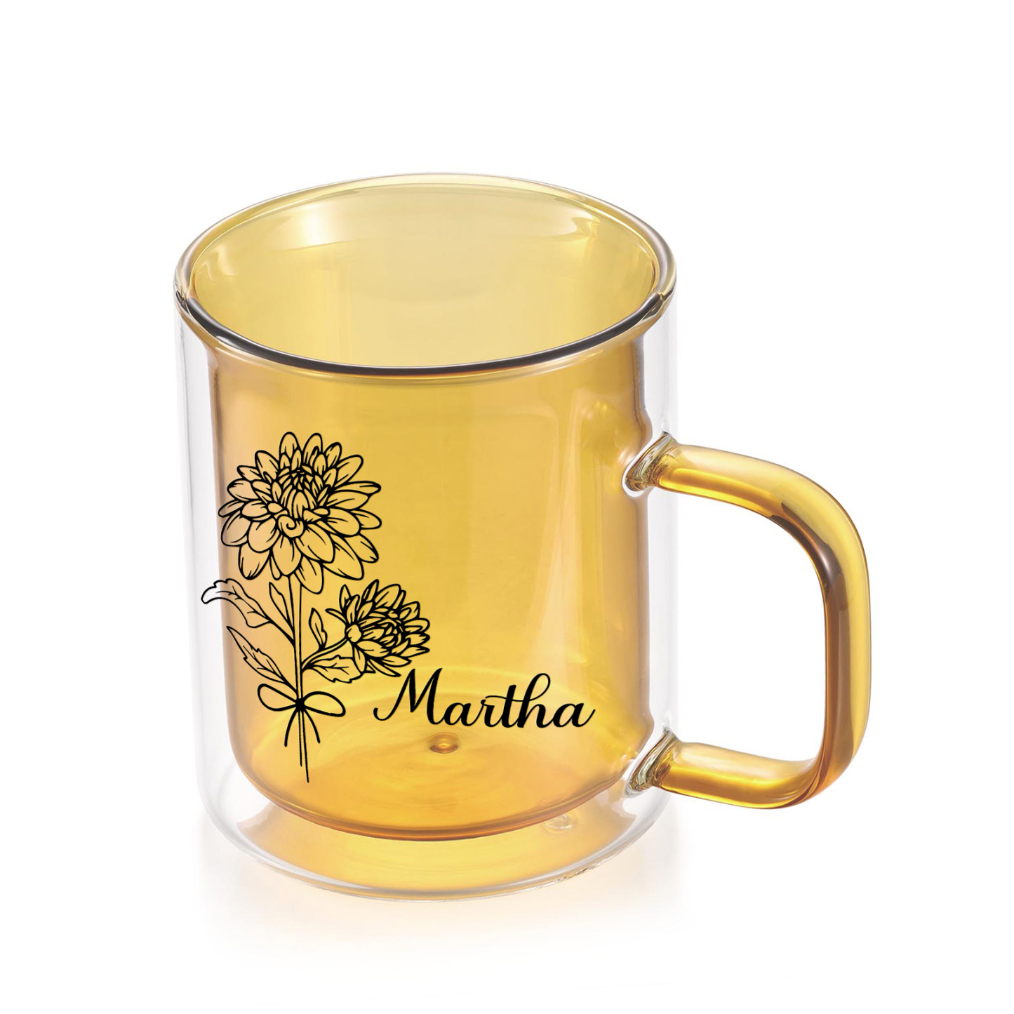 Mug en verre Personnalisé avec Prénom et Fleur de Naissance Cadeau pour Vos Amis/ Proches | Jessemade