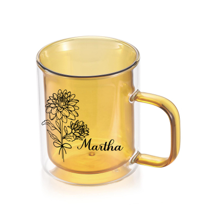 Mug en verre Personnalisé avec Prénom et Fleur de Naissance Cadeau pour Vos Amis/ Proches | Jessemade