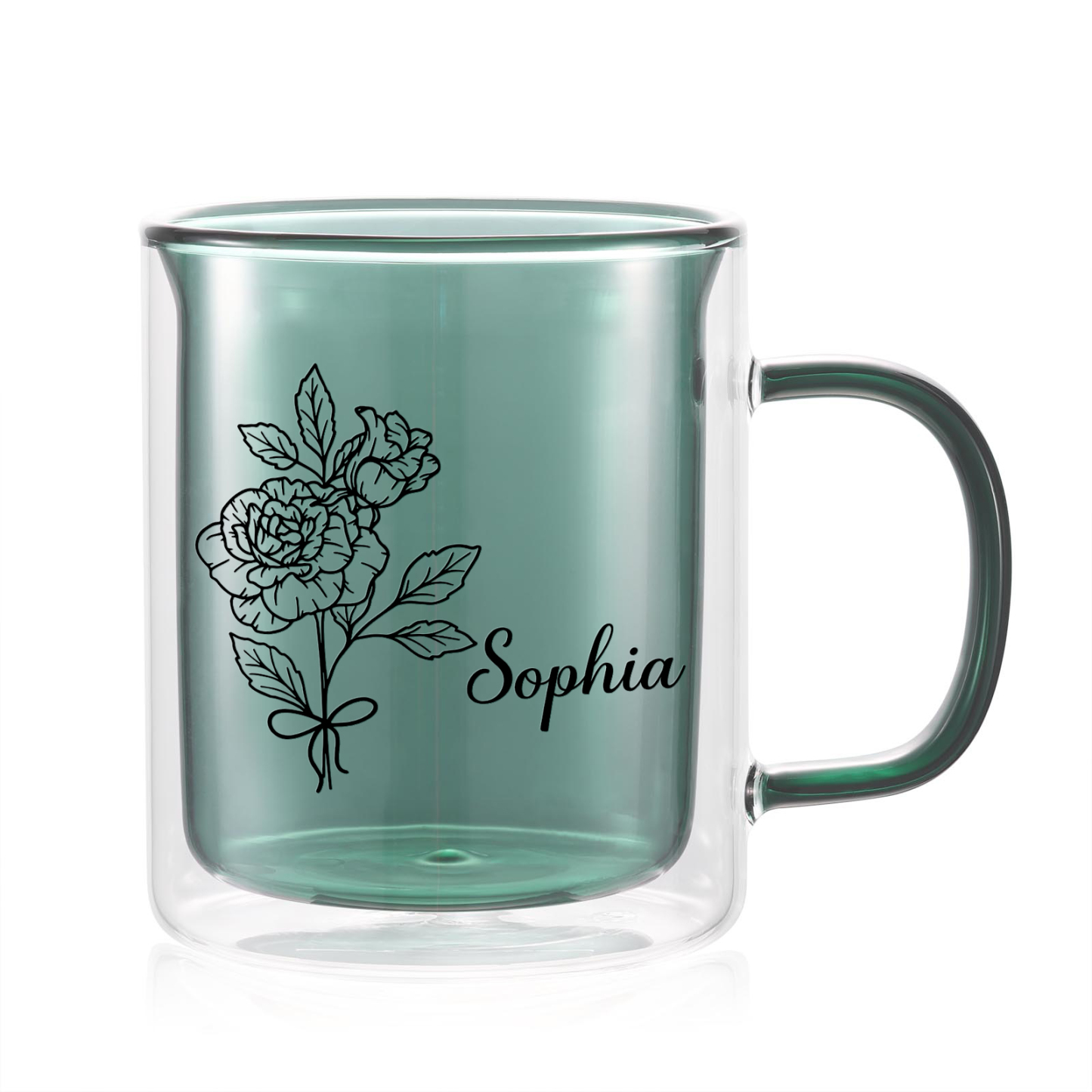 Mug en verre Personnalisé avec Prénom et Fleur de Naissance Cadeau pour Vos Amis/ Proches | Jessemade