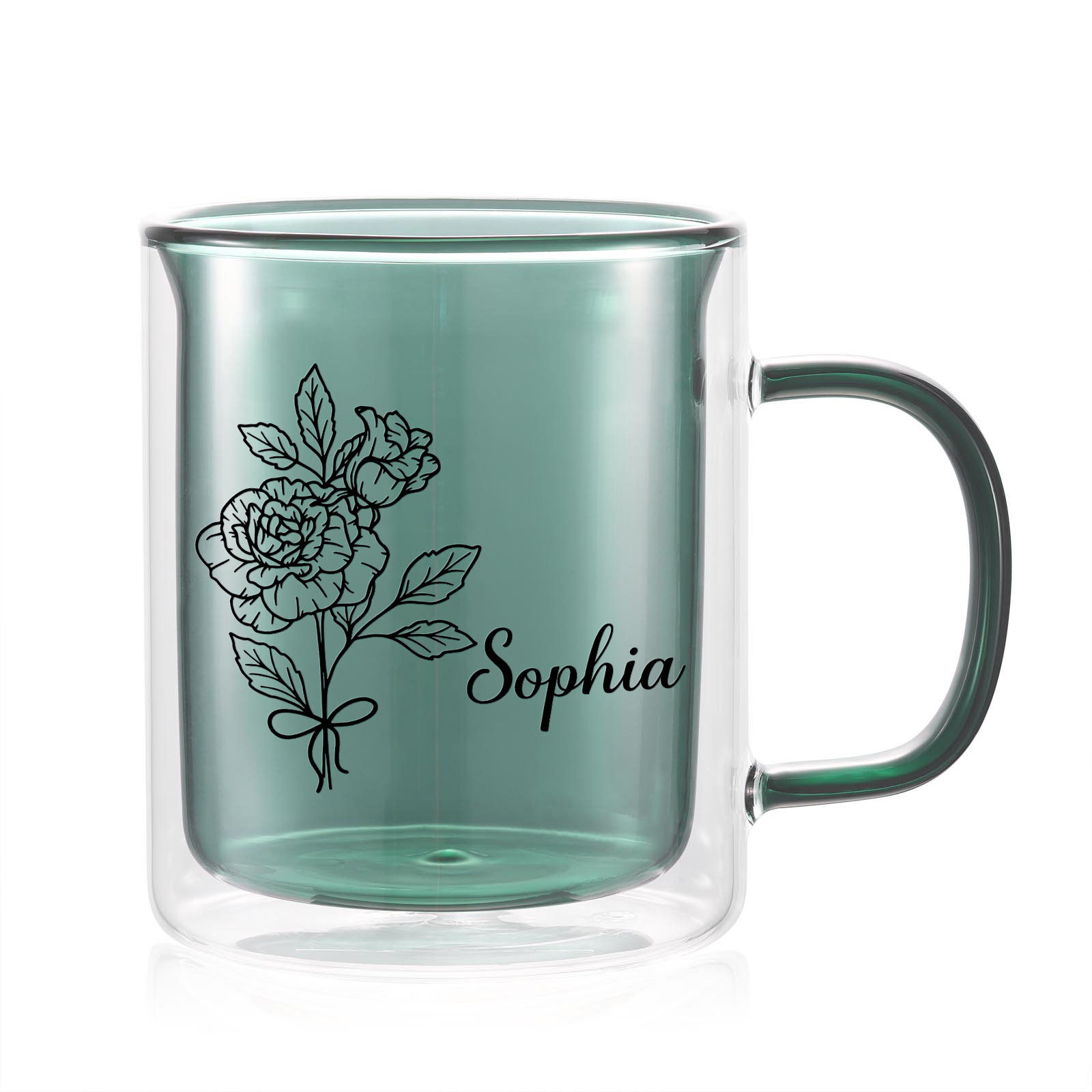 Mug en verre Personnalisé avec Prénom et Fleur de Naissance Cadeau pour Vos Amis/ Proches | Jessemade