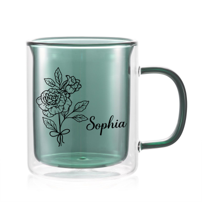 Mug en verre Personnalisé avec Prénom et Fleur de Naissance Cadeau pour Vos Amis/ Proches | Jessemade