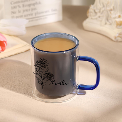 Mug en verre Personnalisé avec Prénom et Fleur de Naissance Cadeau pour Vos Amis/ Proches | Jessemade