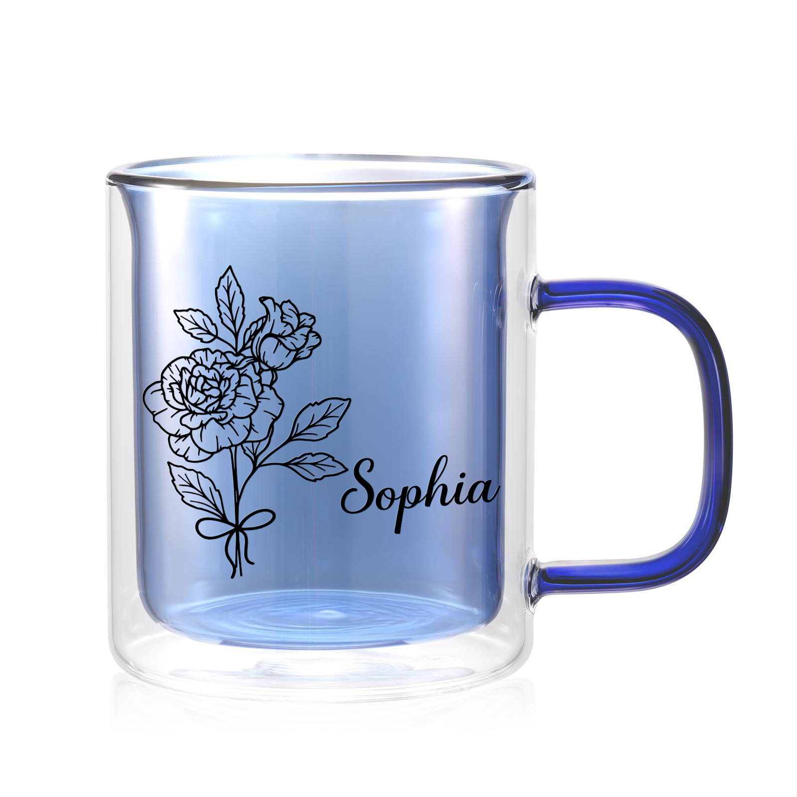 Mug en Verre Personnalisé avec Prénom et Fleur – Cadeau Unique et Élégant | Jessemade