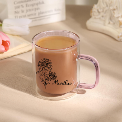 Mug en verre Personnalisé avec Prénom et Fleur de Naissance Cadeau pour Vos Amis/ Proches | Jessemade