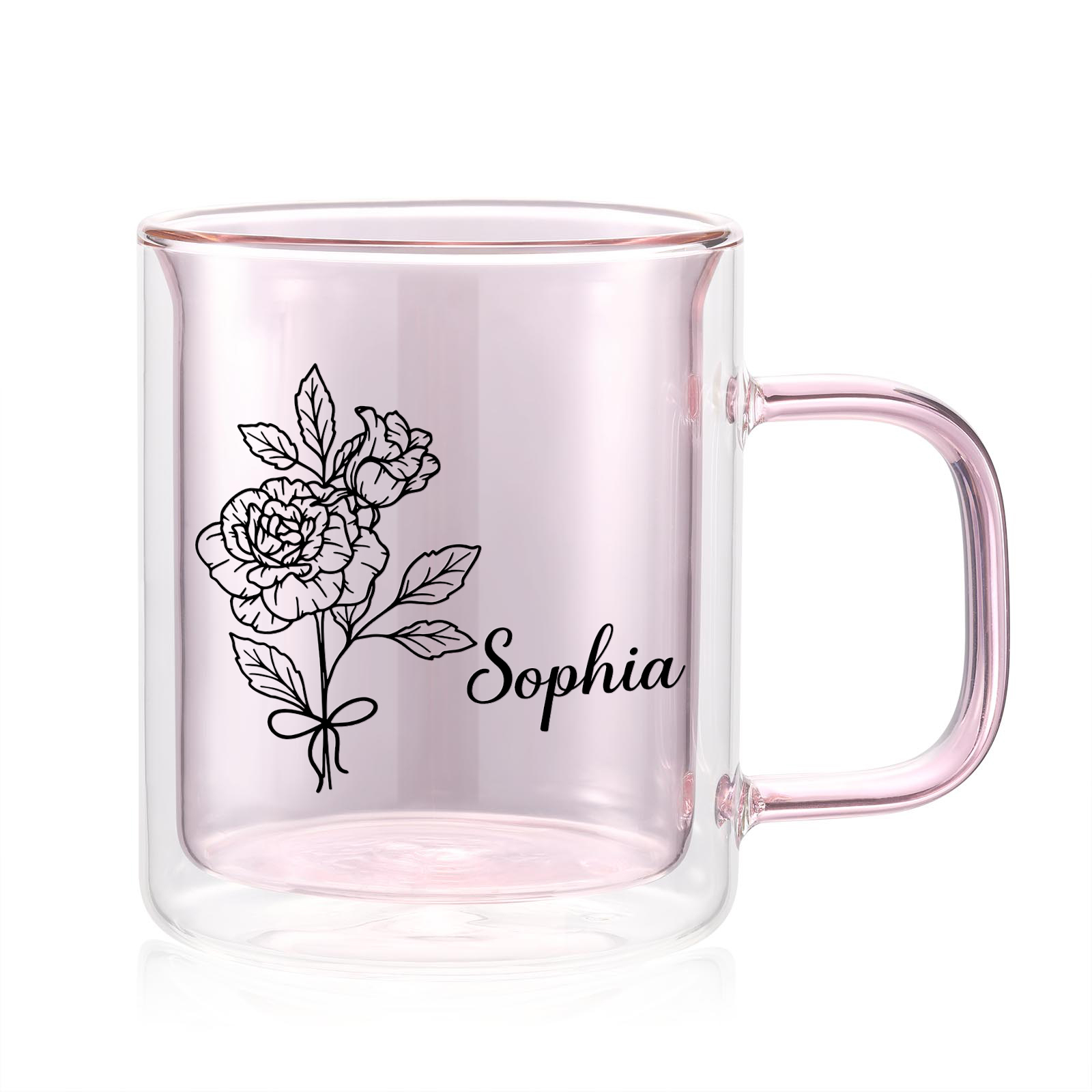 Mug en verre Personnalisé avec Prénom et Fleur de Naissance Cadeau pour Vos Amis/ Proches | Jessemade