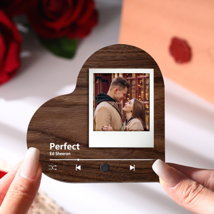 Aimant Frigo Musical en forme de Cœur Personnalisé avec 1 Photo Aimant De Réfrigérateur en bois pour Couple | Jessemade