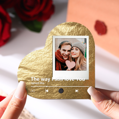Aimant Frigo Musical en forme de Cœur Personnalisé avec 1 Photo Aimant De Réfrigérateur en bois pour Couple | Jessemade