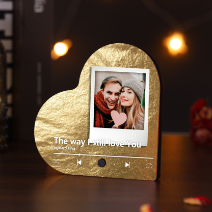 Aimant Frigo Musical en forme de Cœur Personnalisé avec 1 Photo Aimant De Réfrigérateur en bois pour Couple | Jessemade