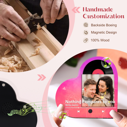 Aimant Frigo Musical en forme de Cœur Personnalisé avec 1 Photo Aimant De Réfrigérateur en bois pour Couple | Jessemade