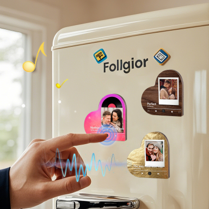 Aimant Frigo Musical en forme de Cœur Personnalisé avec 1 Photo Aimant De Réfrigérateur en bois pour Couple | Jessemade