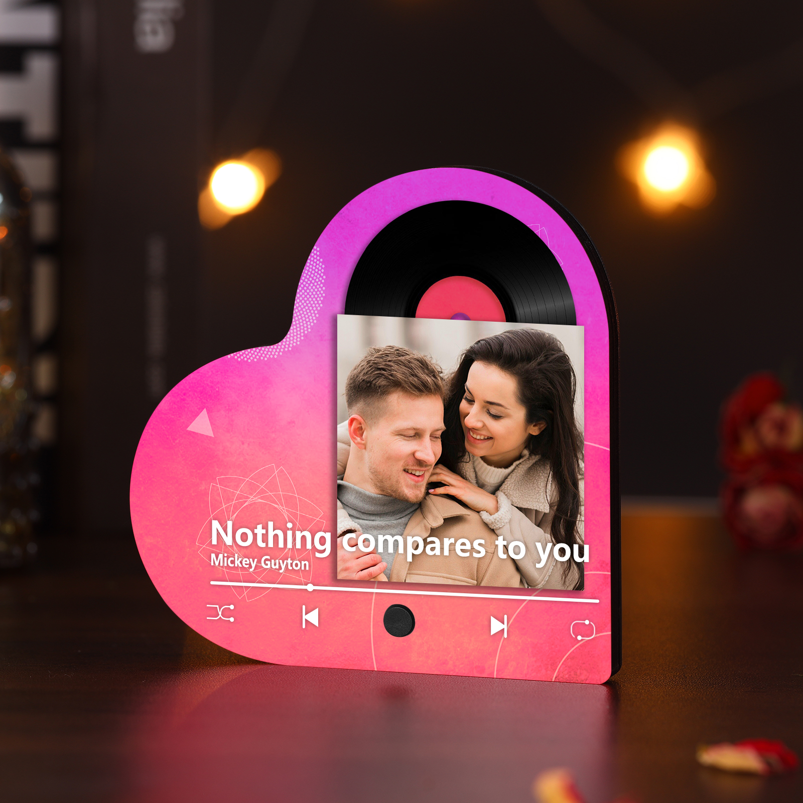 Aimant Frigo Musical en forme de Cœur Personnalisé avec 1 Photo Aimant De Réfrigérateur en bois pour Couple | Jessemade