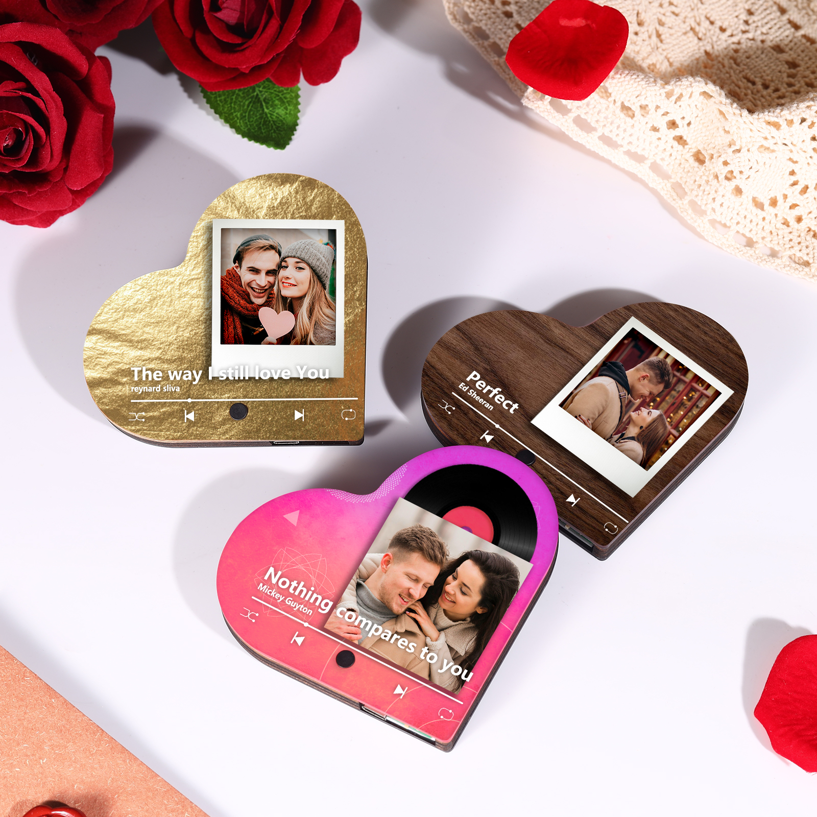 Aimant Frigo Musical en forme de Cœur Personnalisé avec 1 Photo Aimant De Réfrigérateur en bois pour Couple | Jessemade