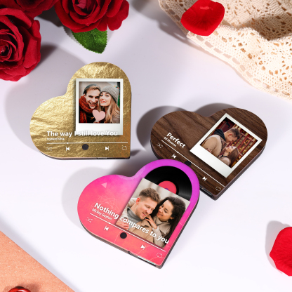 Aimant Frigo Musical en forme de Cœur Personnalisé avec 1 Photo Aimant De Réfrigérateur en bois pour Couple | Jessemade
