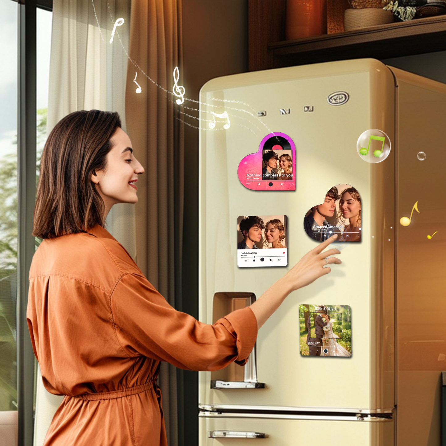 Aimant Frigo de musique en forme de Cœur Personnalisé avec 1 Photo Aimant De Réfrigérateur en bois pour Couple | Jessemade