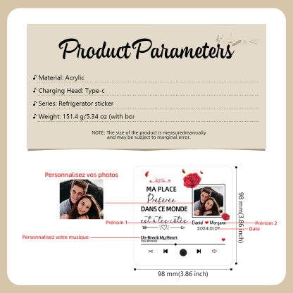 Aimant Frigo musical Personnalisé avec 2 prénoms et 1 Photo Aimant De Réfrigérateur pour Couple | Jessemade