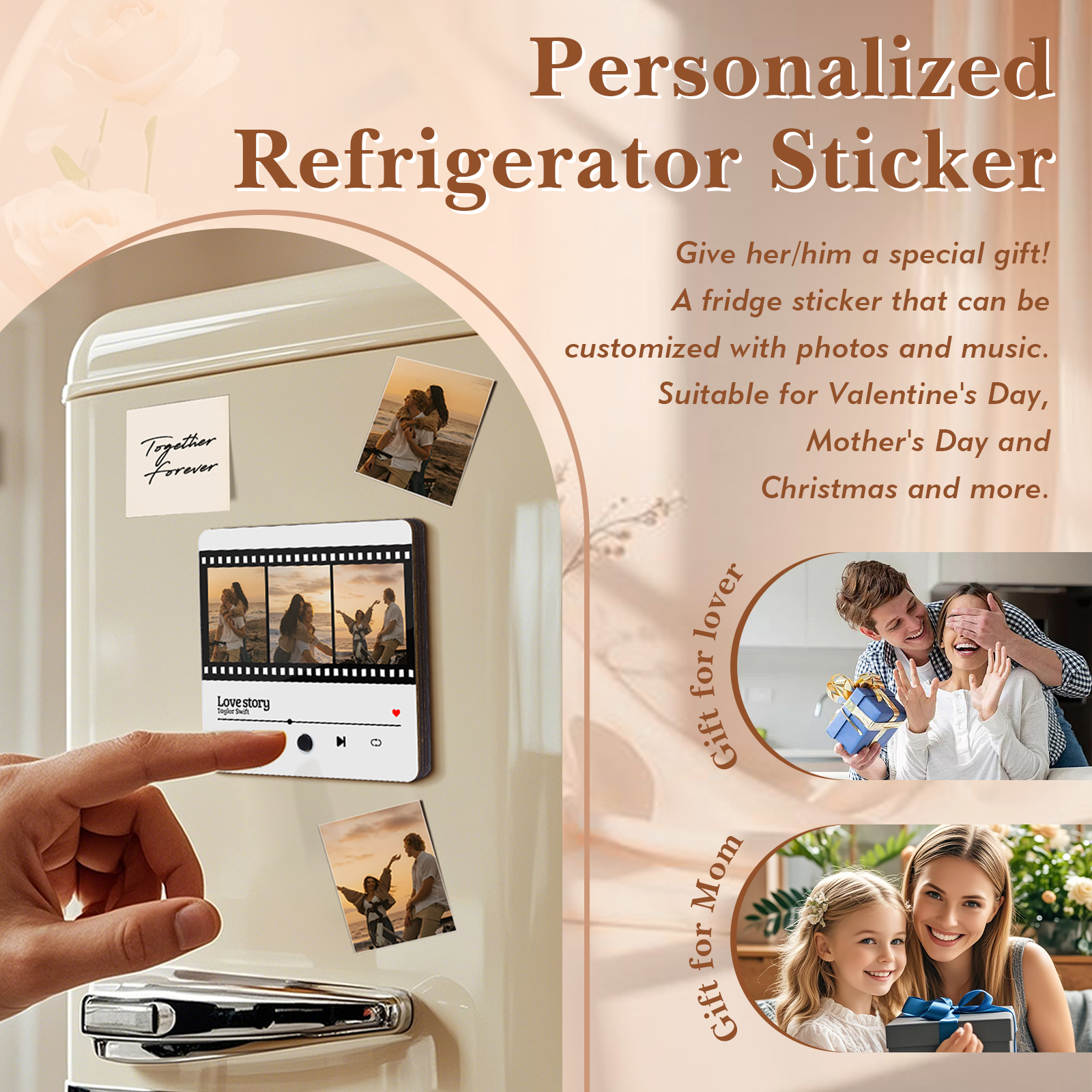 Aimant Frigo Musical Personnalisé avec 3 Photos Aimant De Réfrigérateur pour Couple | Jessemade