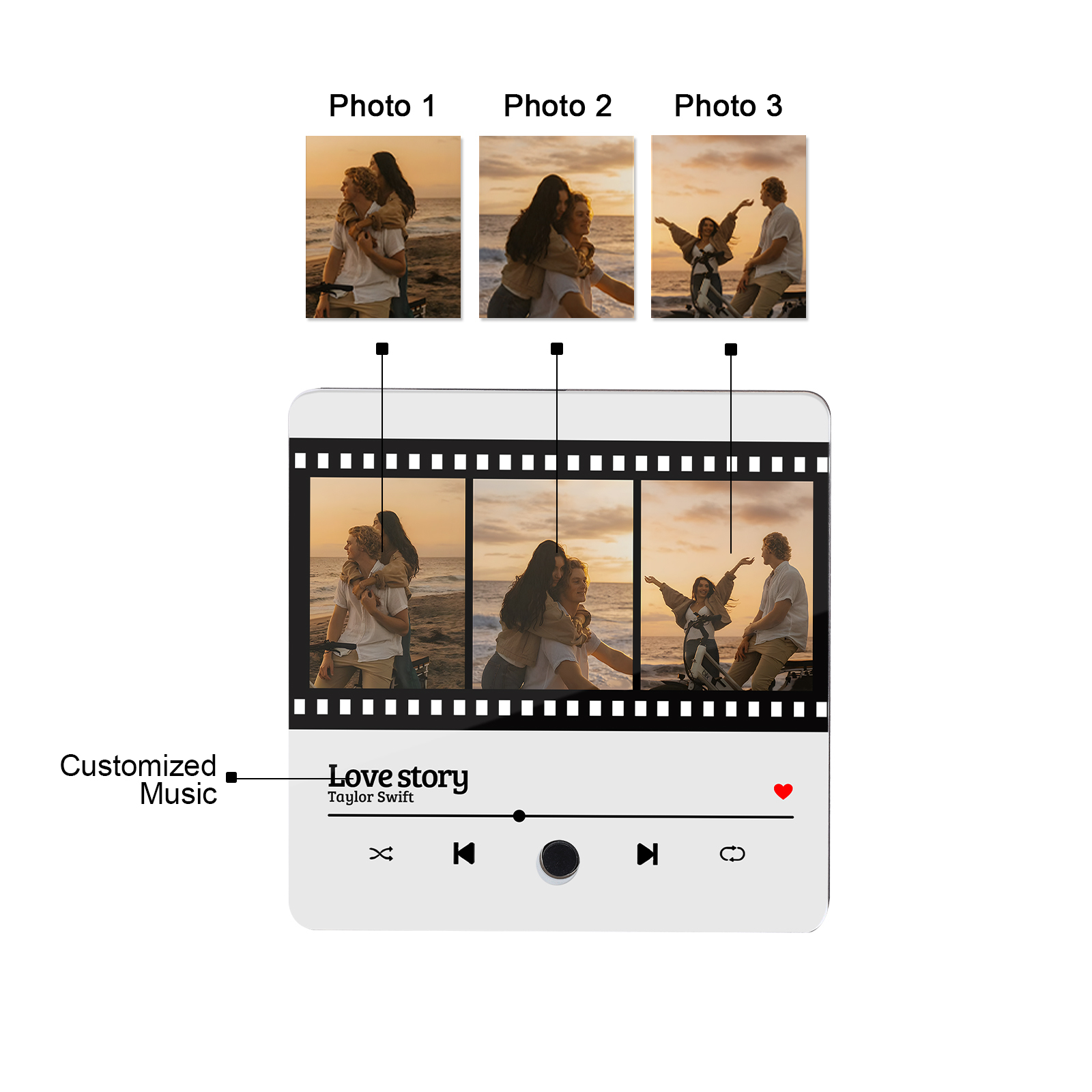 Aimant Frigo Musical Personnalisé avec 3 Photos Aimant De Réfrigérateur pour Couple | Jessemade