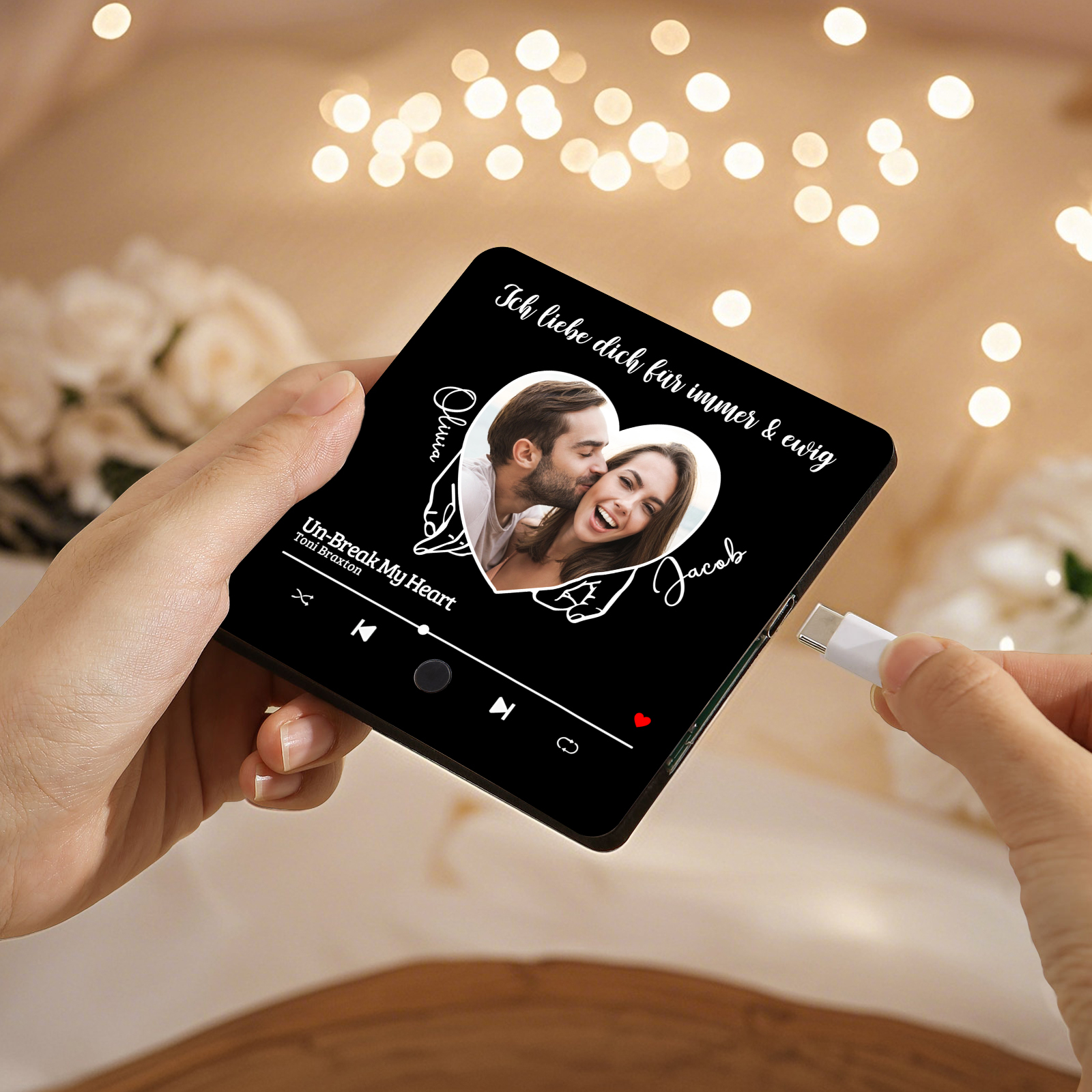 Aimant De Réfrigérateur Musical Personnalisé avec 2 Prénoms 1 Texte et 1 Photo Aimant Frigo pour Couple | Jessemade